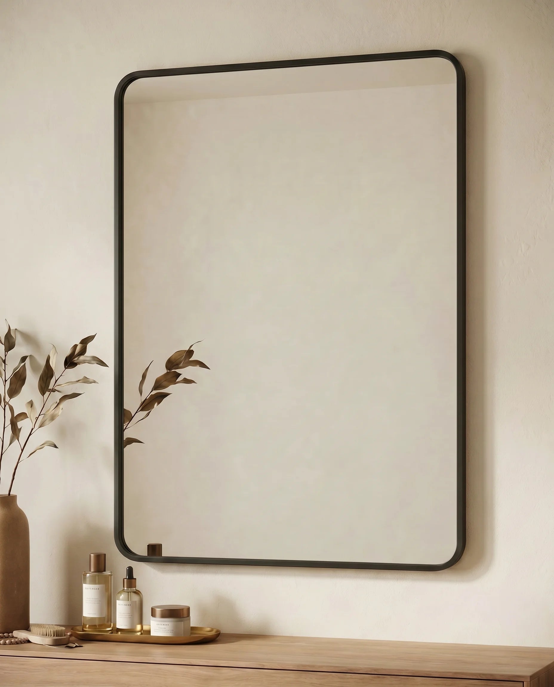 Marvin Black Rectangular Mirror with Rounded Corners