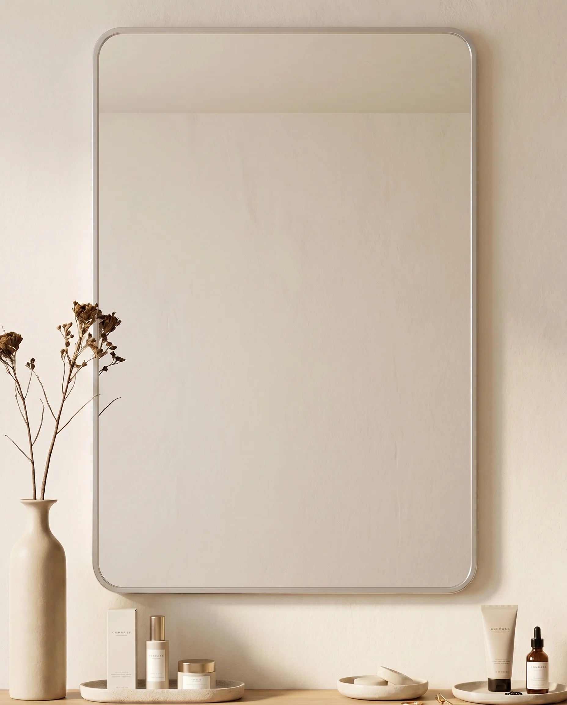 Marvin Silver Rectangular Mirror with Rounded Corners