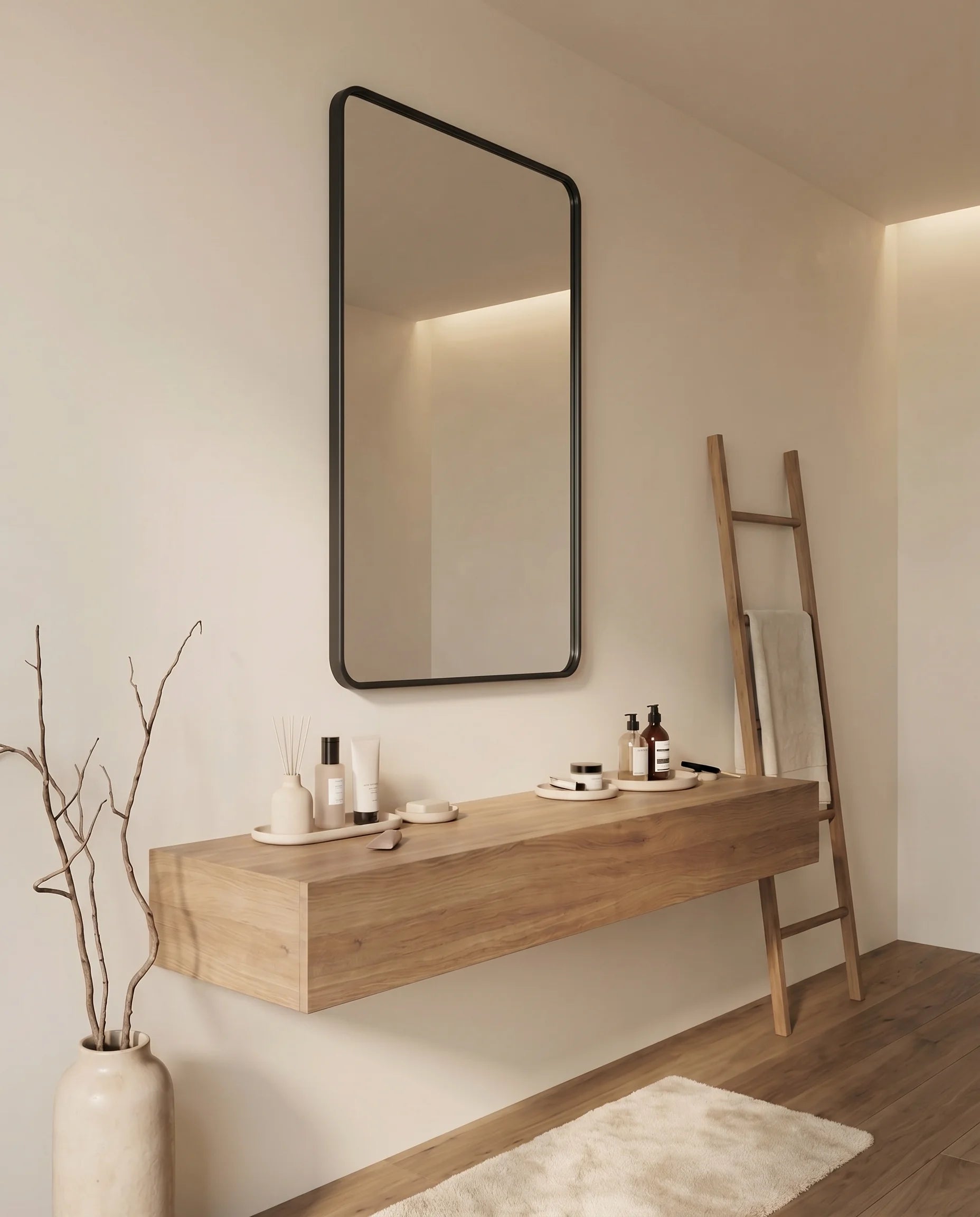 Marvin Black Framed Rectangular Mirror with Rounded Corners