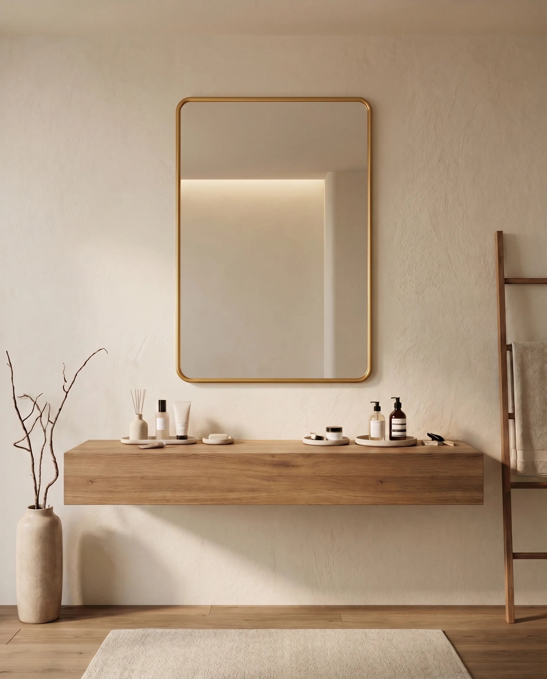 Marvin Golden Framed Rectangular Mirror with Rounded Corners