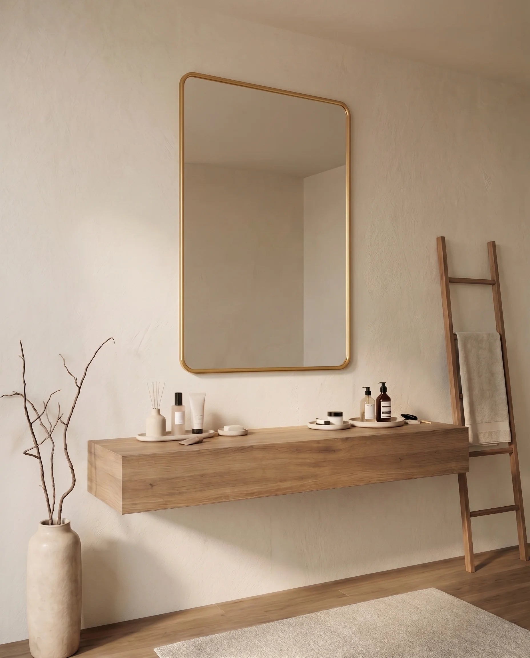 Marvin Golden Framed Rectangular Mirror with Rounded Corners