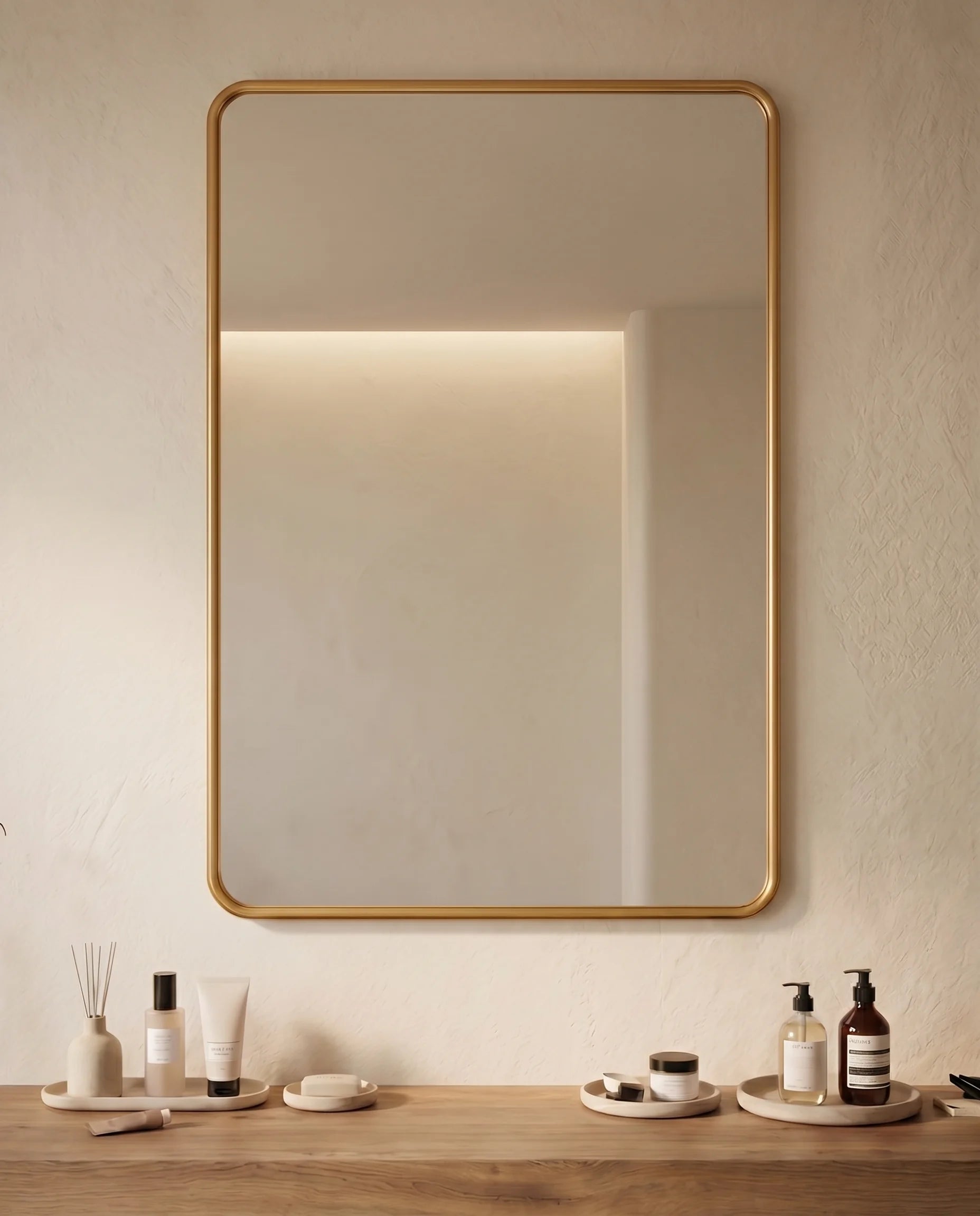 Marvin Golden Framed Rectangular Mirror with Rounded Corners