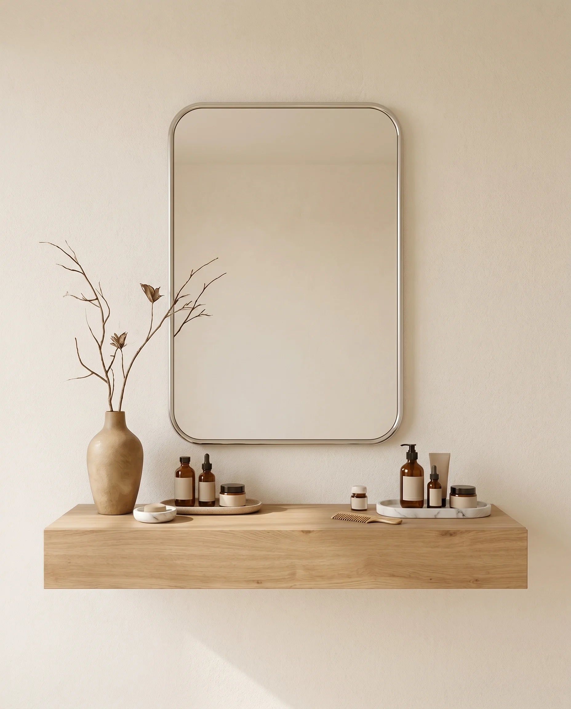 Marvin Silver Framed Rectangular Mirror with Rounded Corners