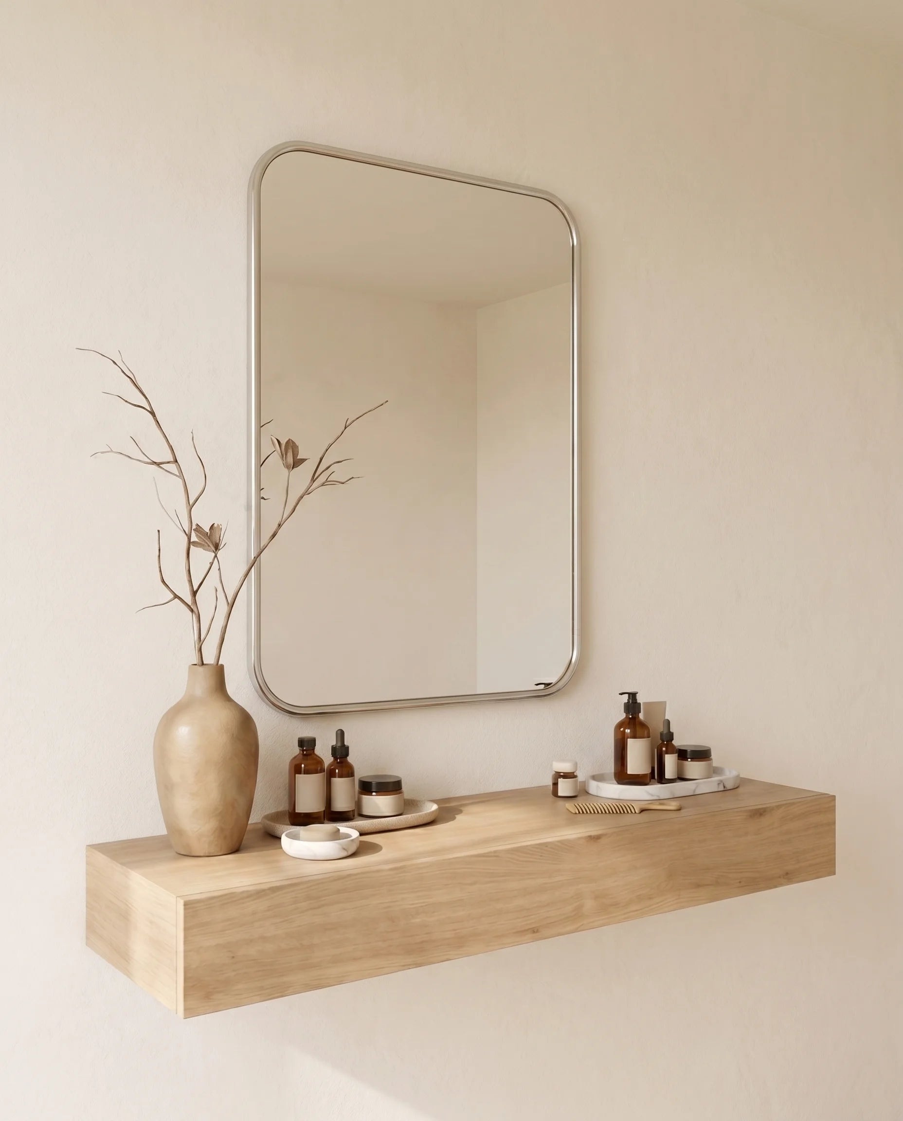 Marvin Silver Framed Rectangular Mirror with Rounded Corners