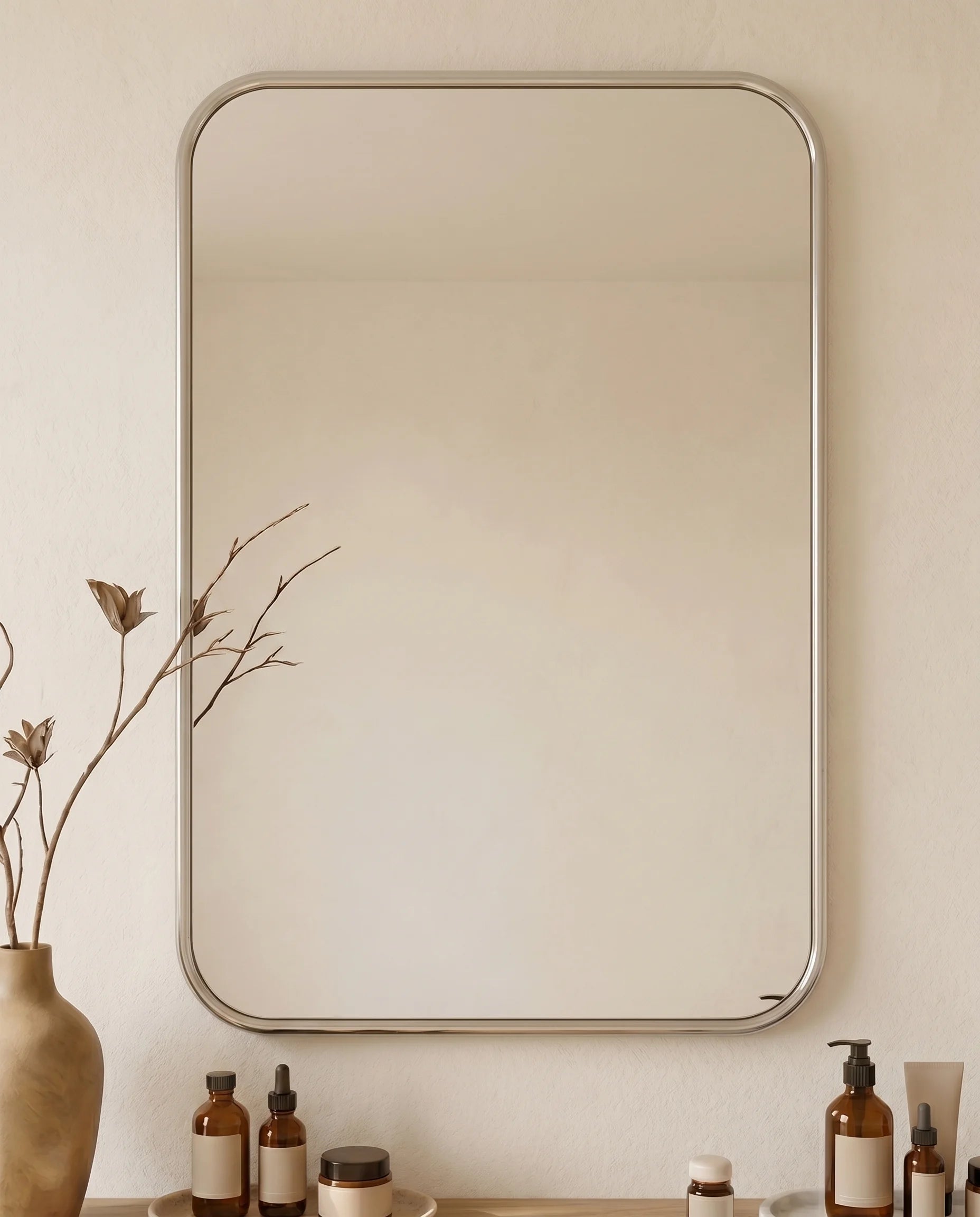 Marvin Silver Framed Rectangular Mirror with Rounded Corners