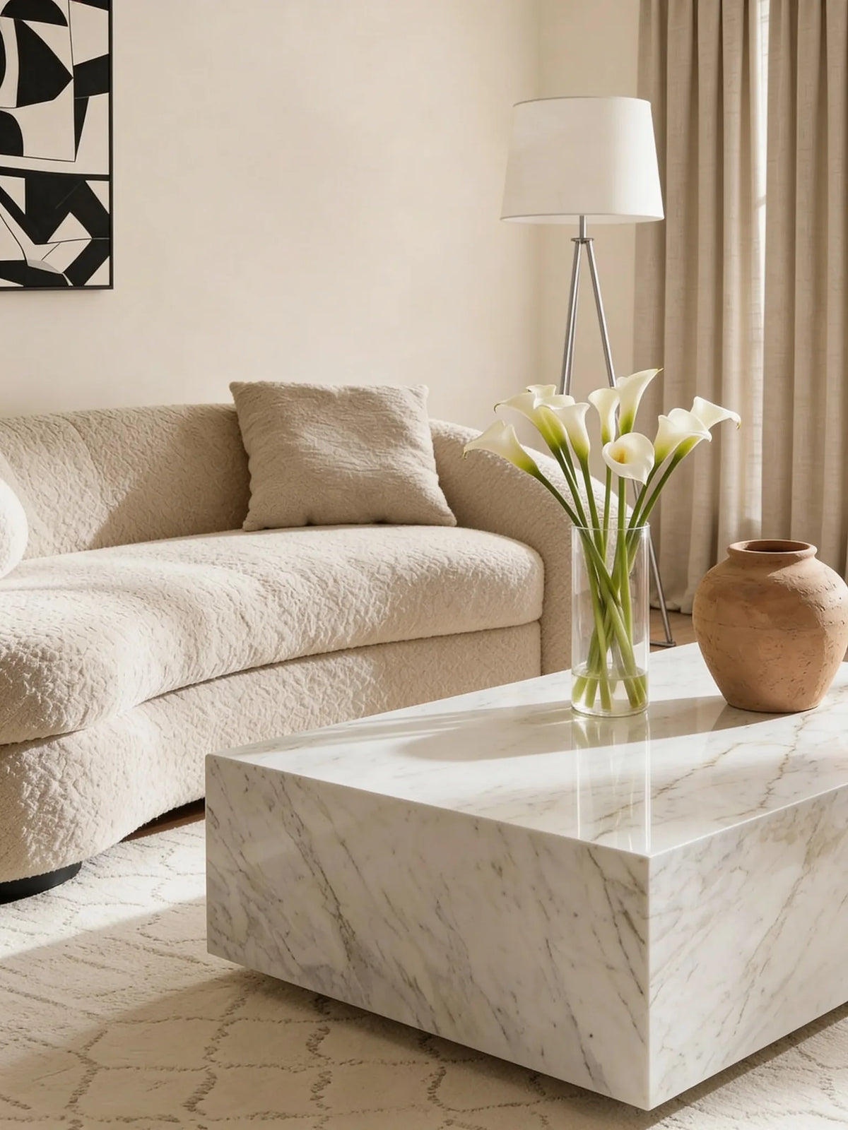 Maxime white Carrara marble coffee table in a Dubai living room