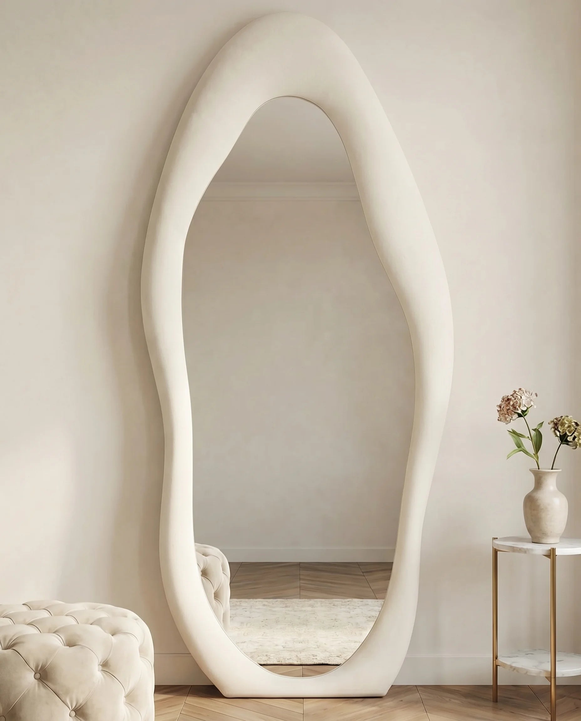 Mina cream flannelette funky wall mirror