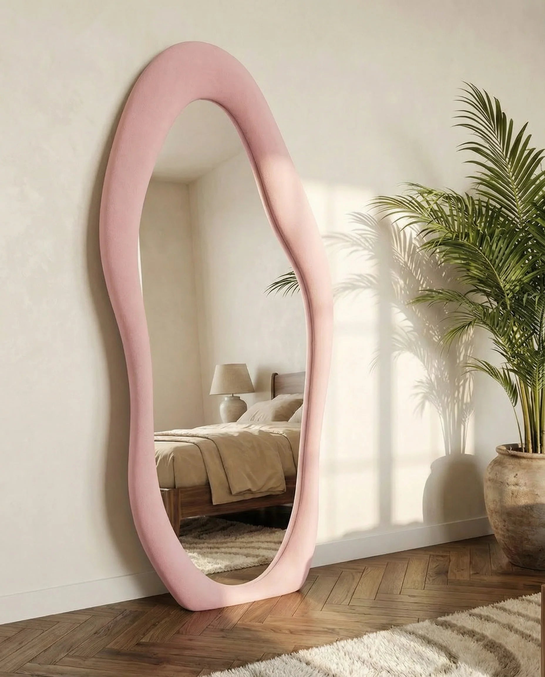 Mina pink flannelette funky wall mirror