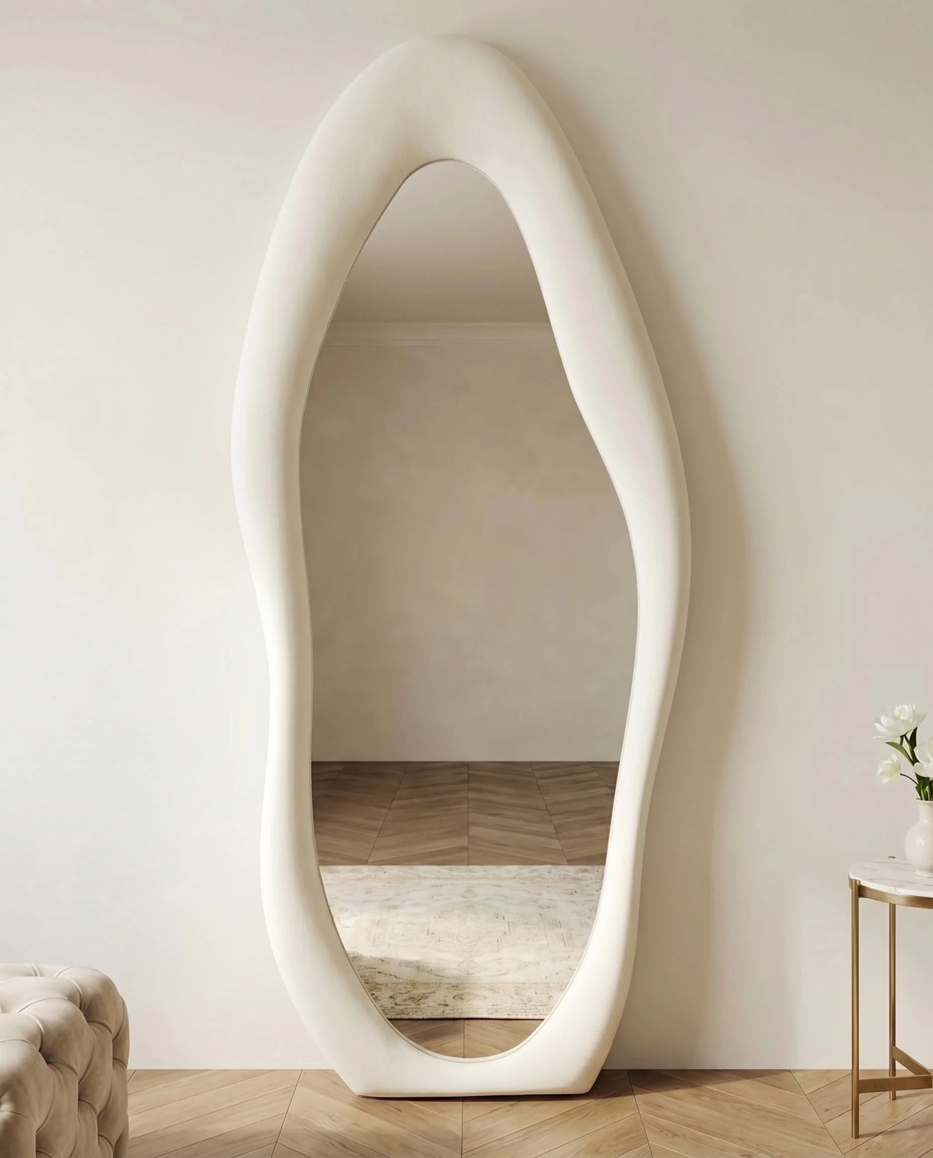 Mina white flannelette funky wall mirror