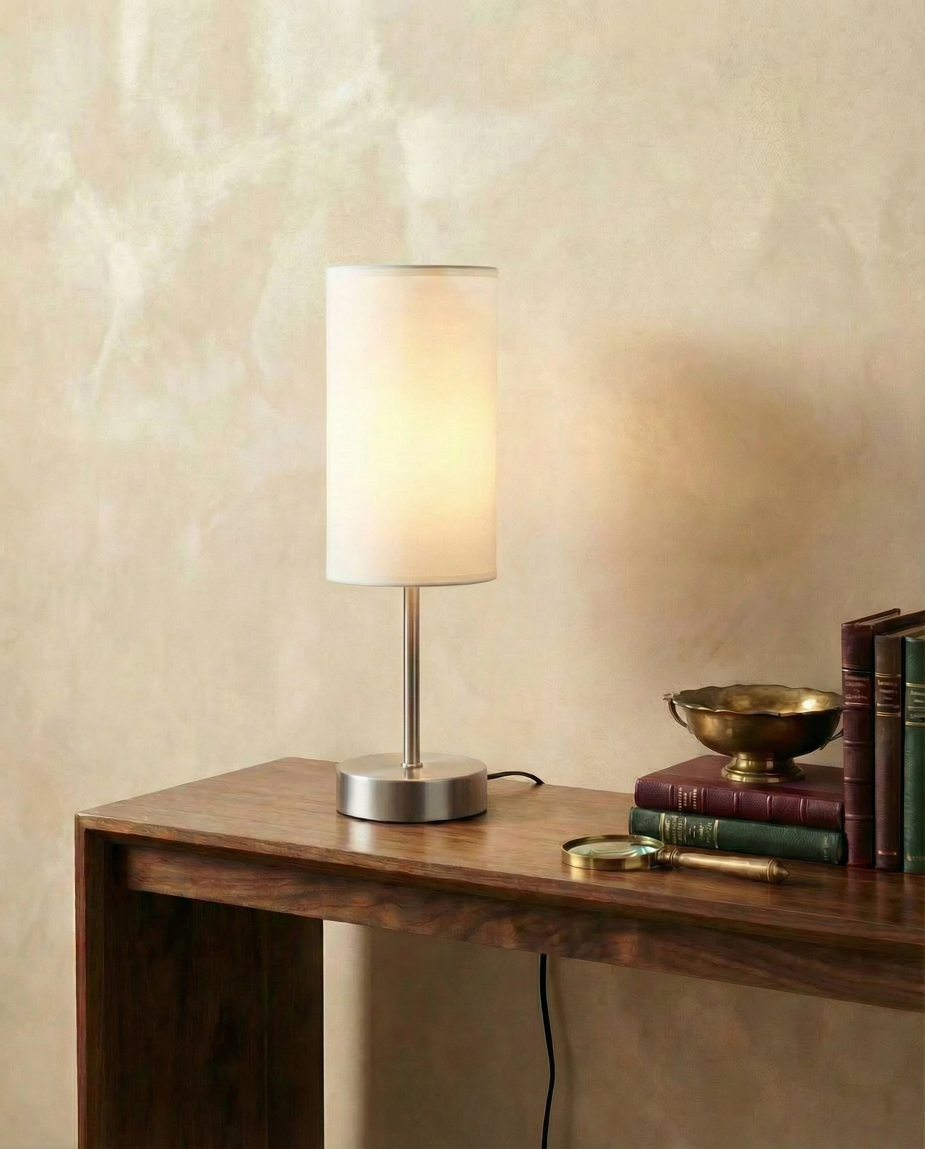 Modern Silver Cylinderical Table Lamp