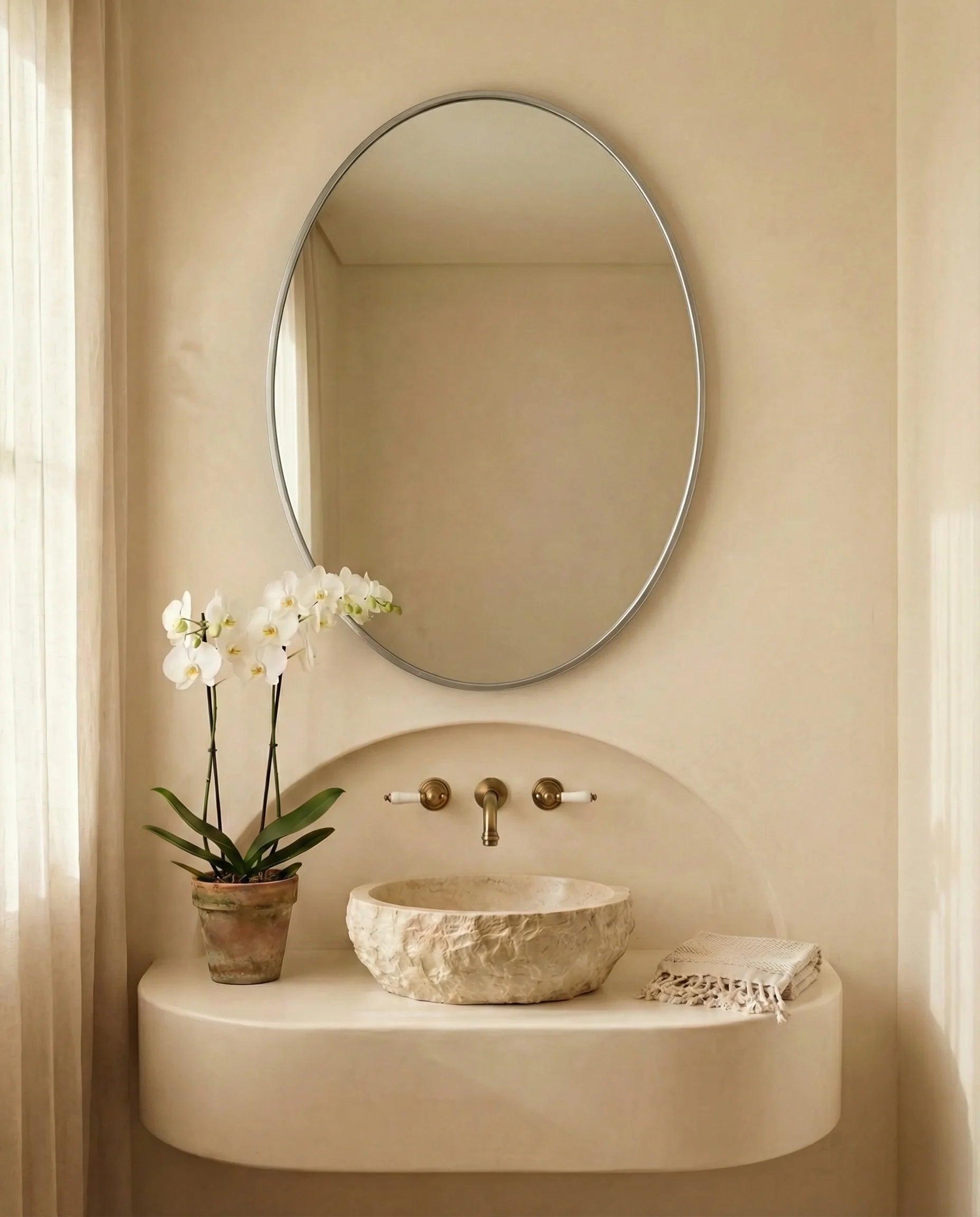 Modern Silver Oval Bathroom Mirror