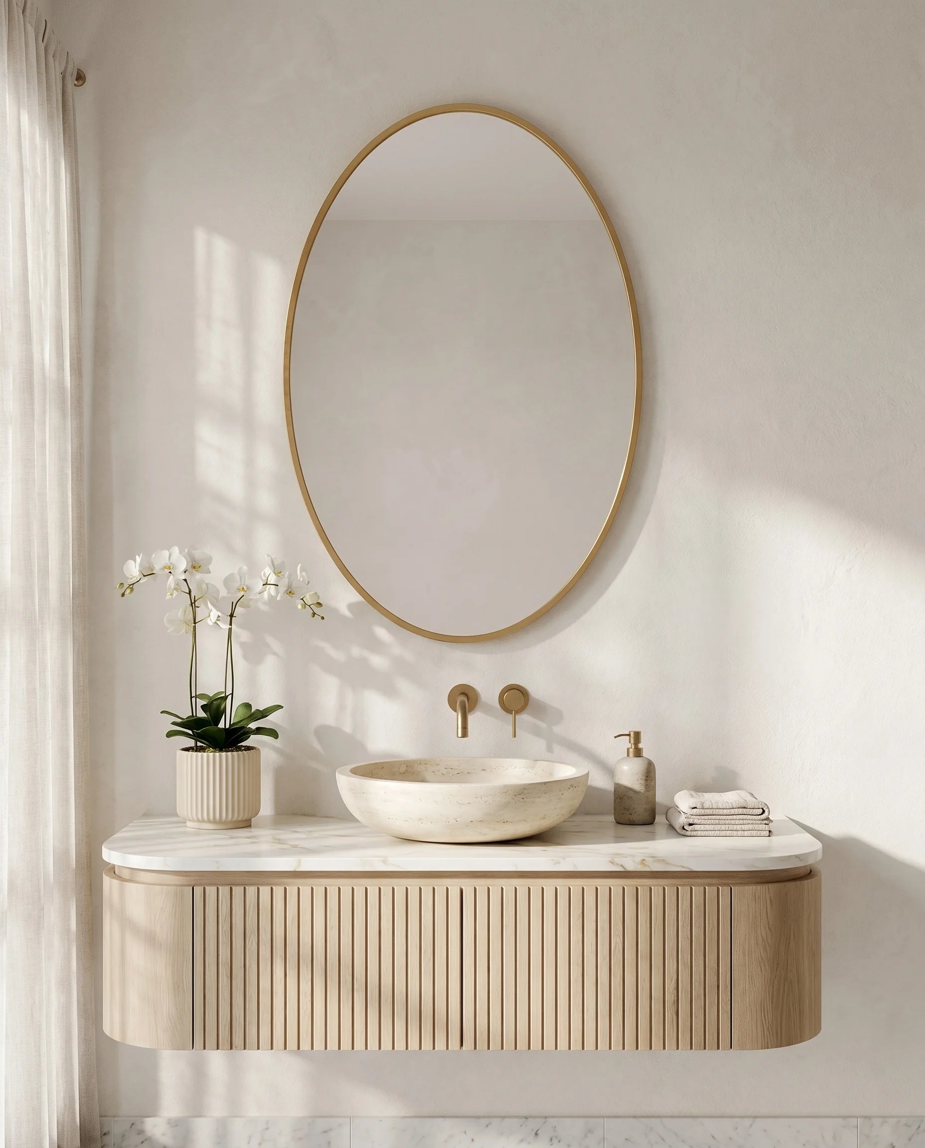 Modern Oval Bathroom Mirror with Golden Frame