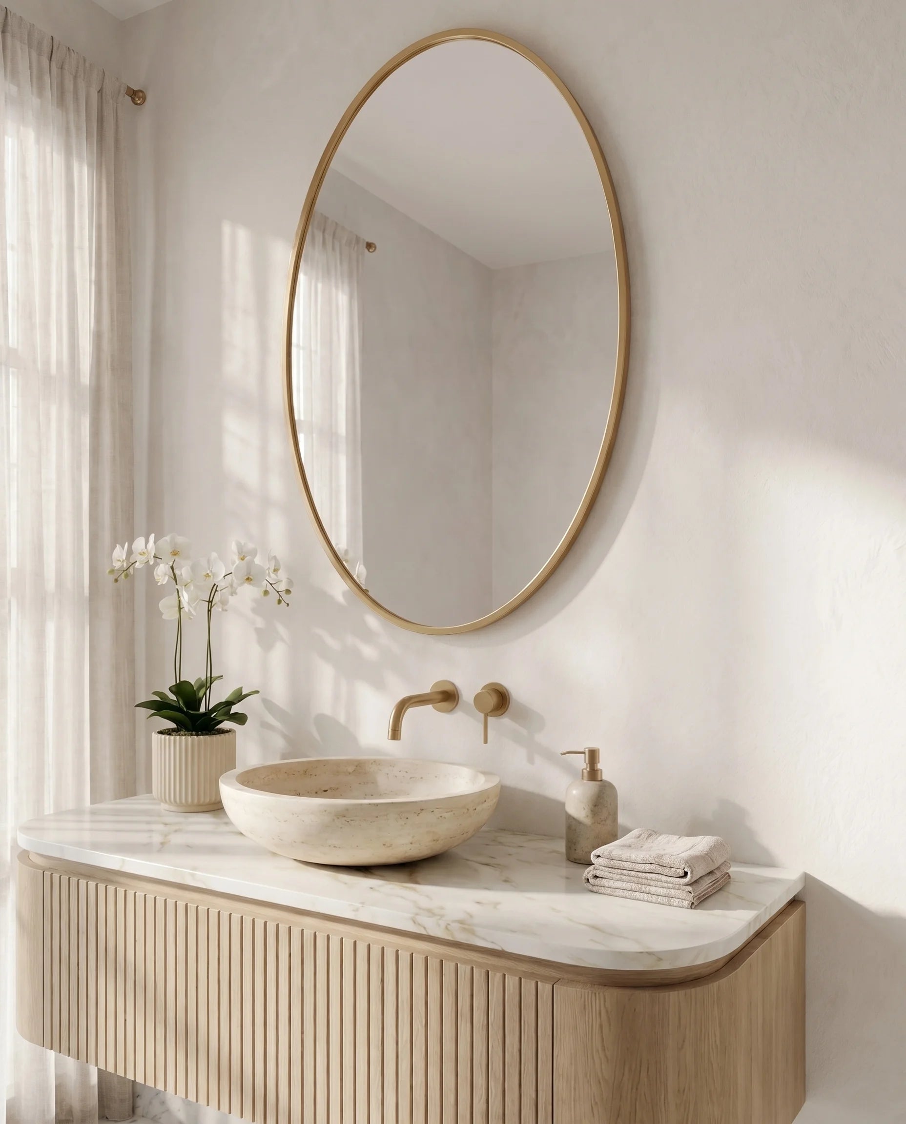 Modern Oval Bathroom Mirror with Golden Frame