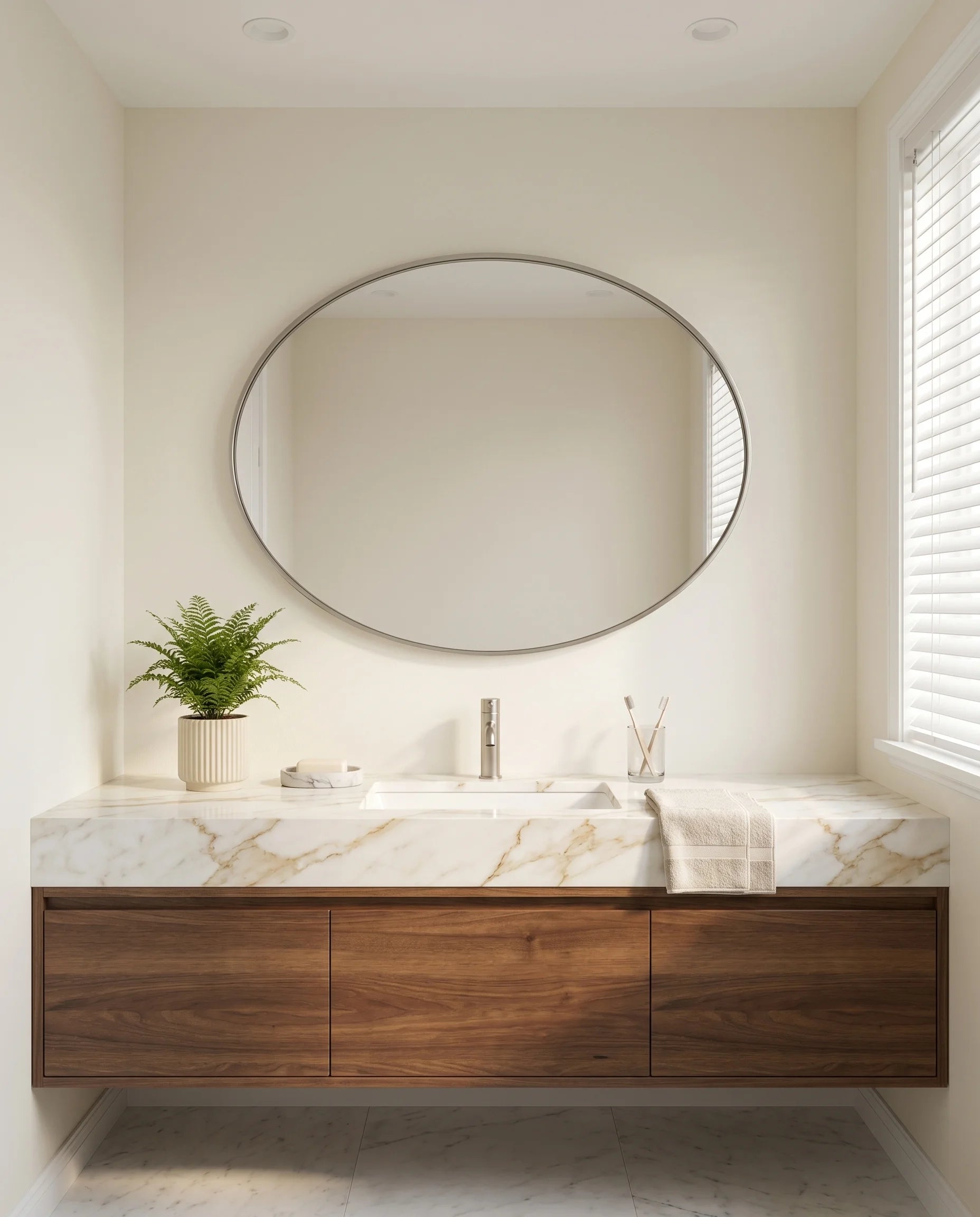 Modern Silver Oval Bathroom Mirror