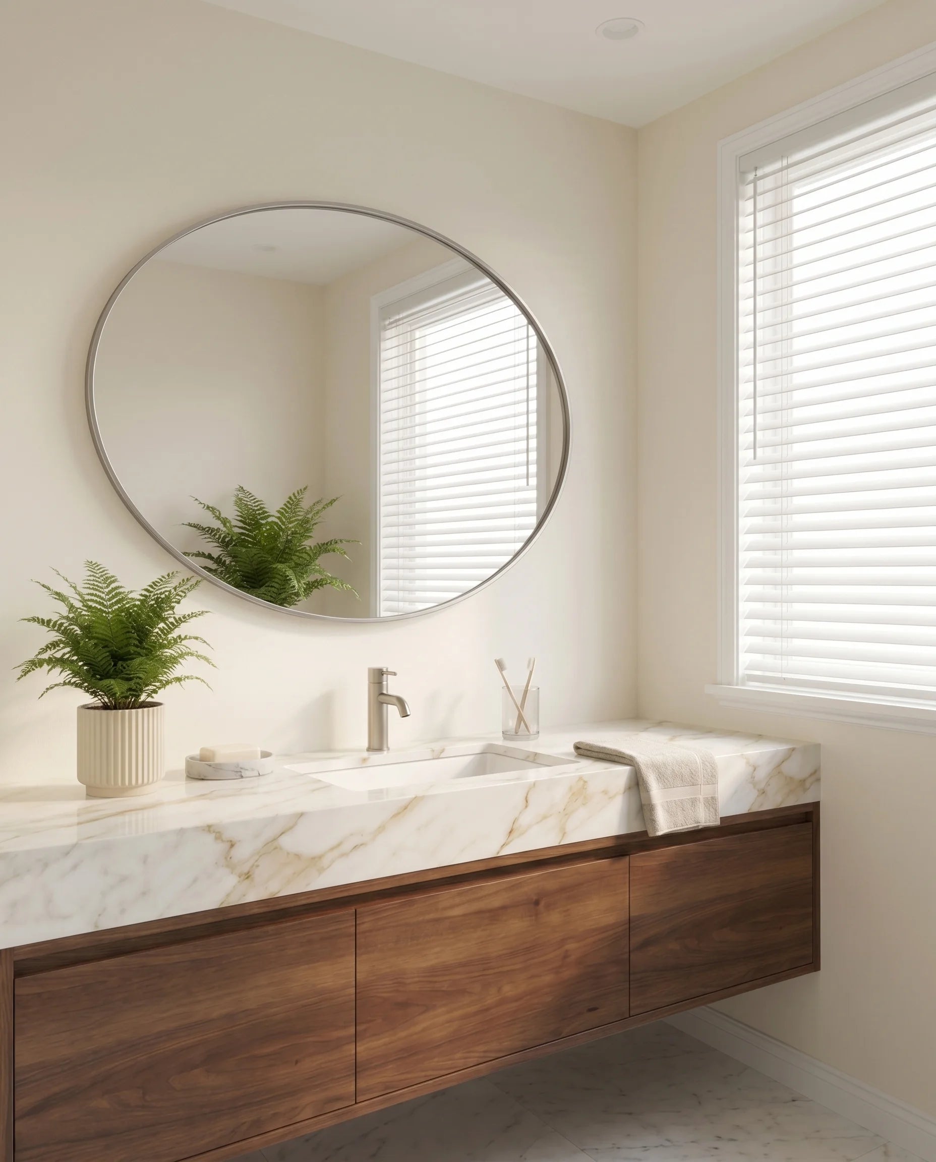 Modern Silver Oval Bathroom Mirror