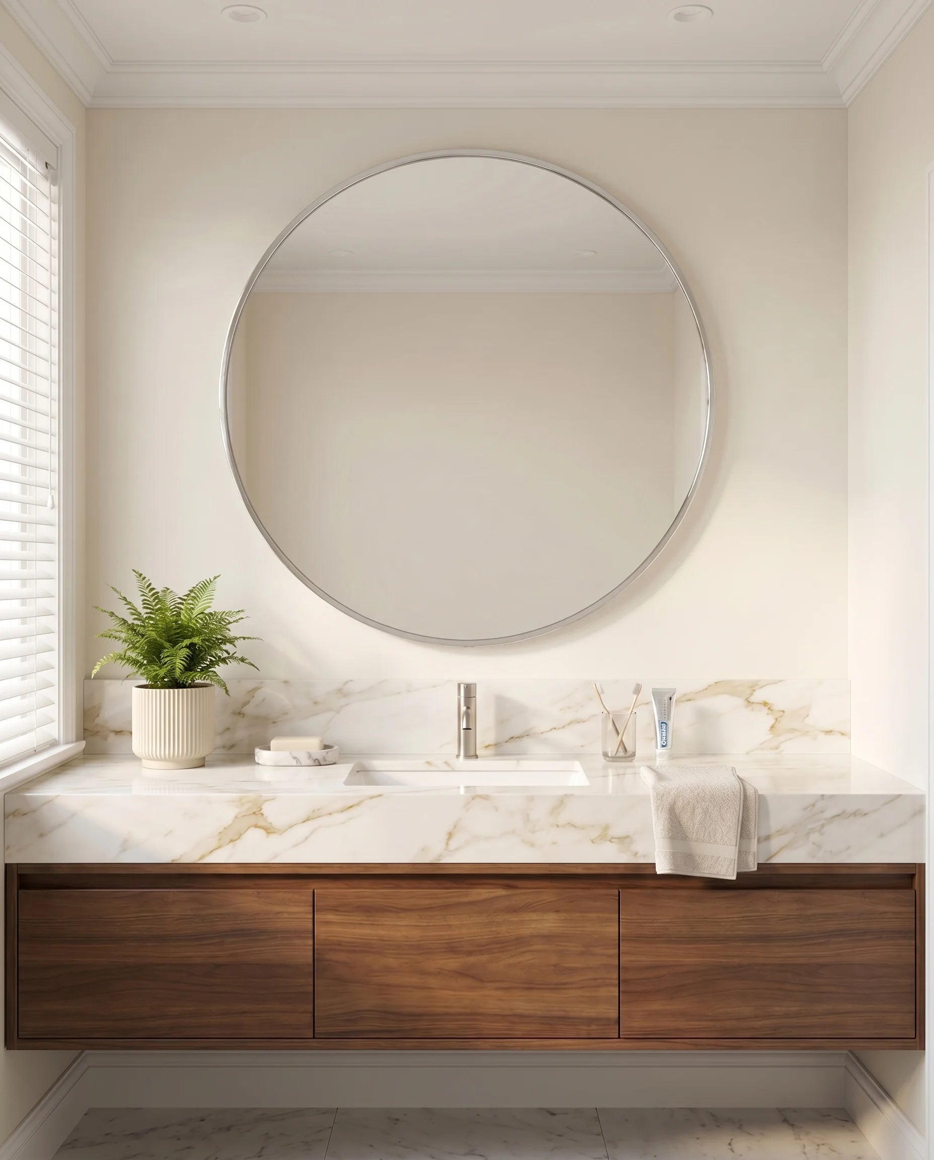 Modern Silver Round Bathroom Mirror