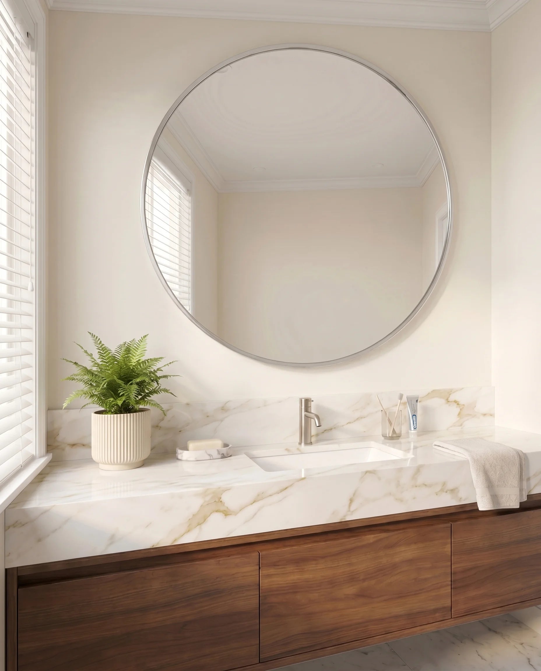 Modern Silver Round Bathroom Mirror