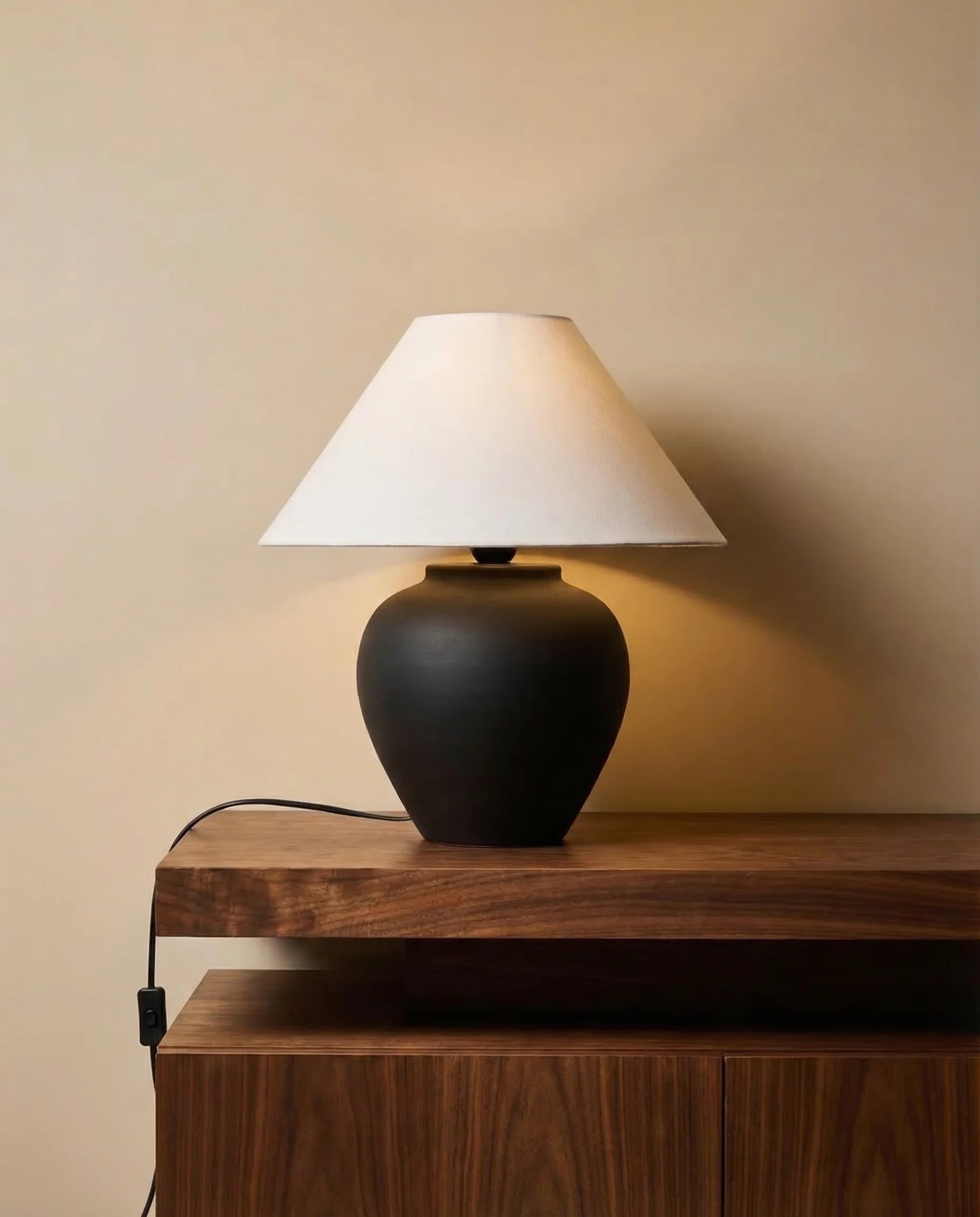 Naira Black Ceramic Jar Table Lamp with Fabric Shade