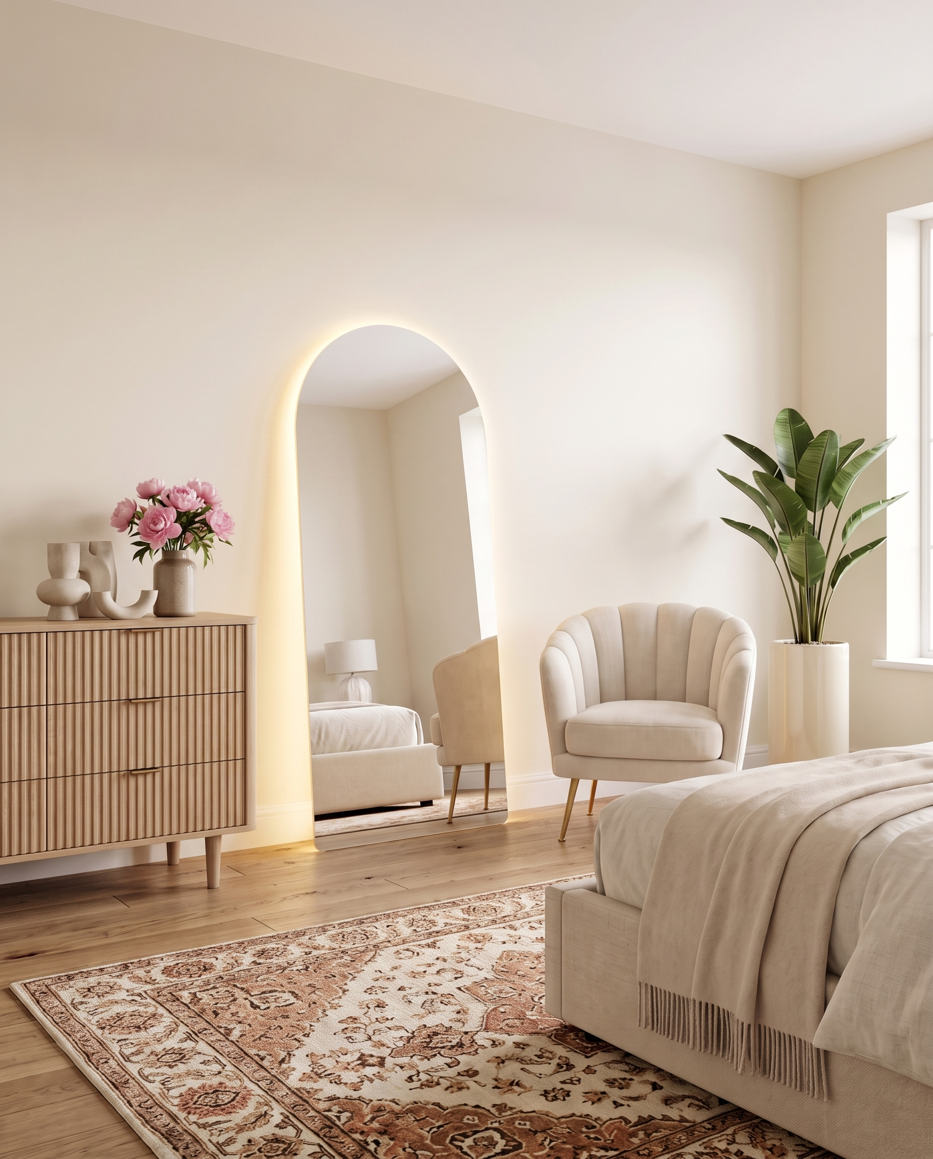 Naomi LED Frameless Arch Standing Mirror