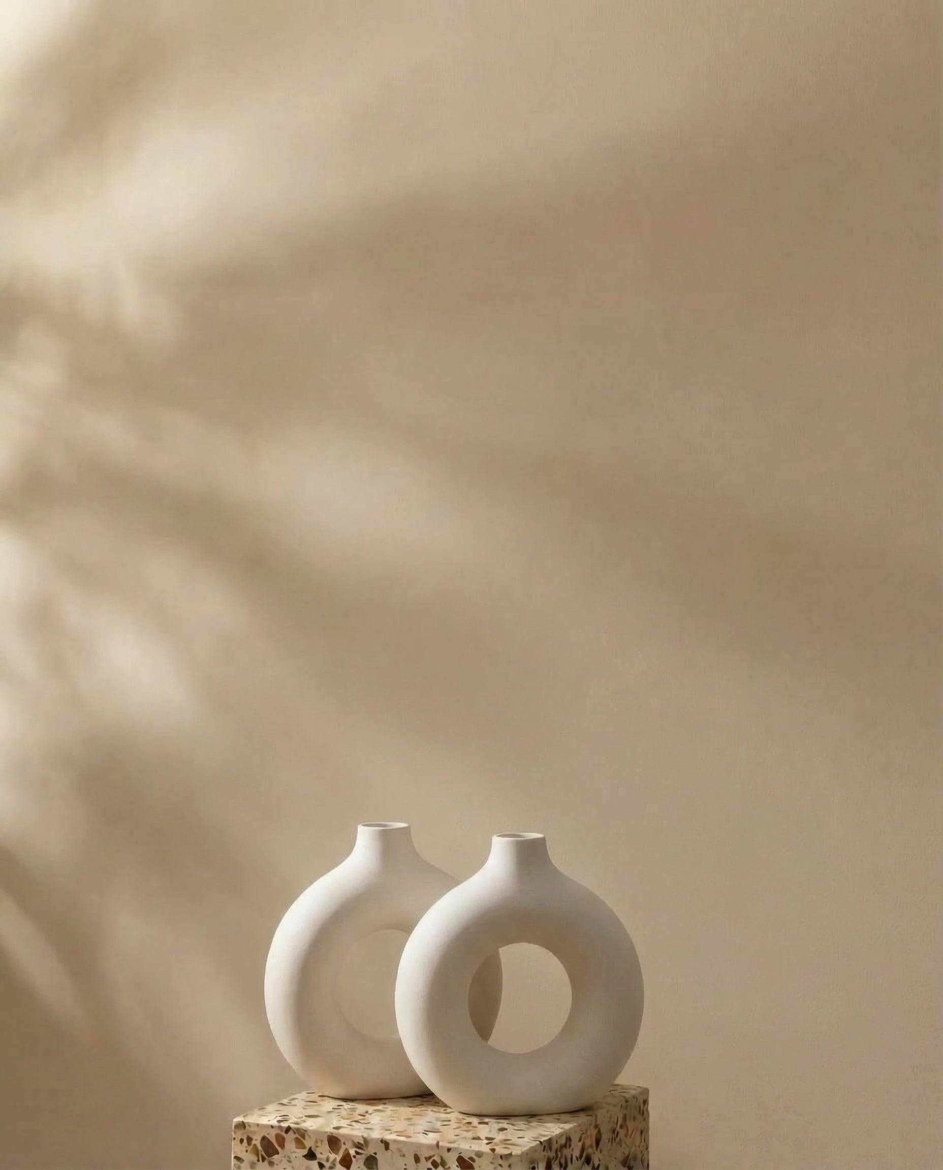 Nia Beige Sculpted Donut Ceramic Vase