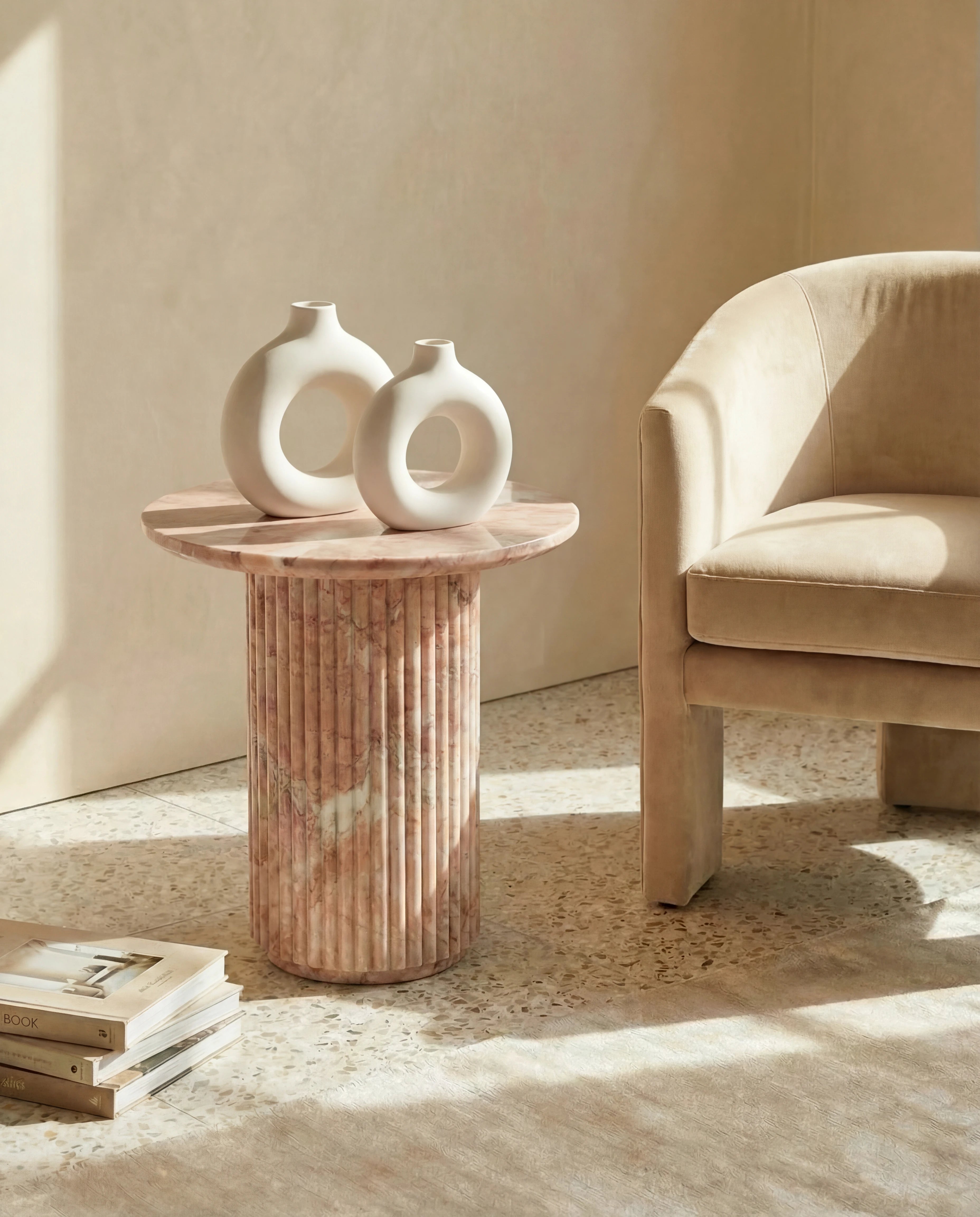 Nia Beige Sculpted Donut Ceramic Vase
