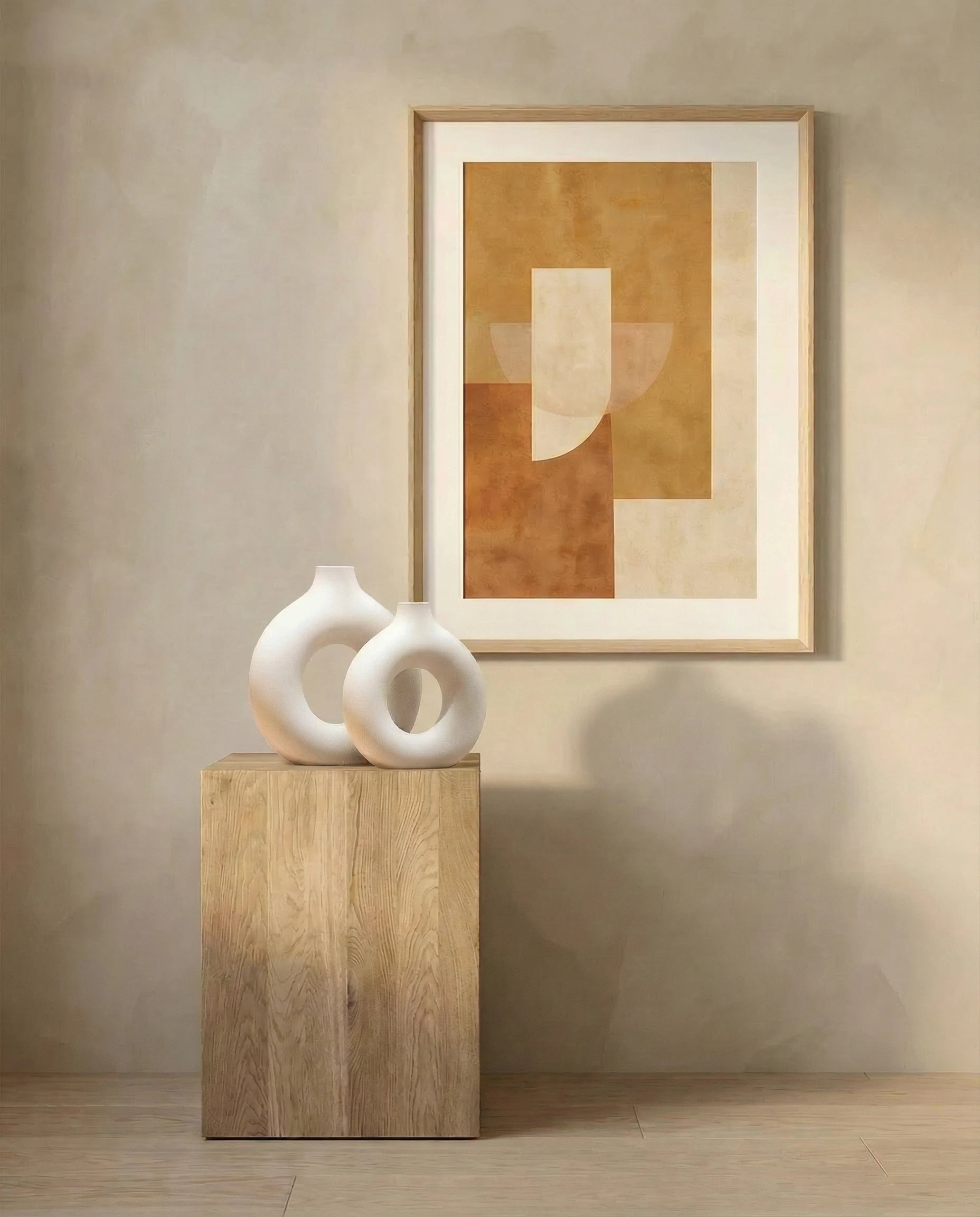 Nia Beige Sculpted Donut Ceramic Vase