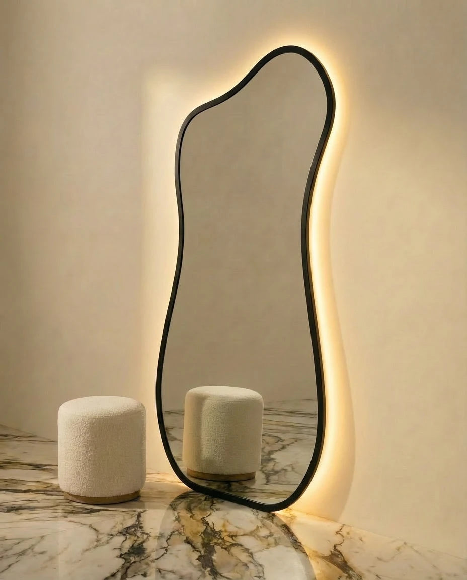 Nisa LED Irregular Mirror with Black Frame