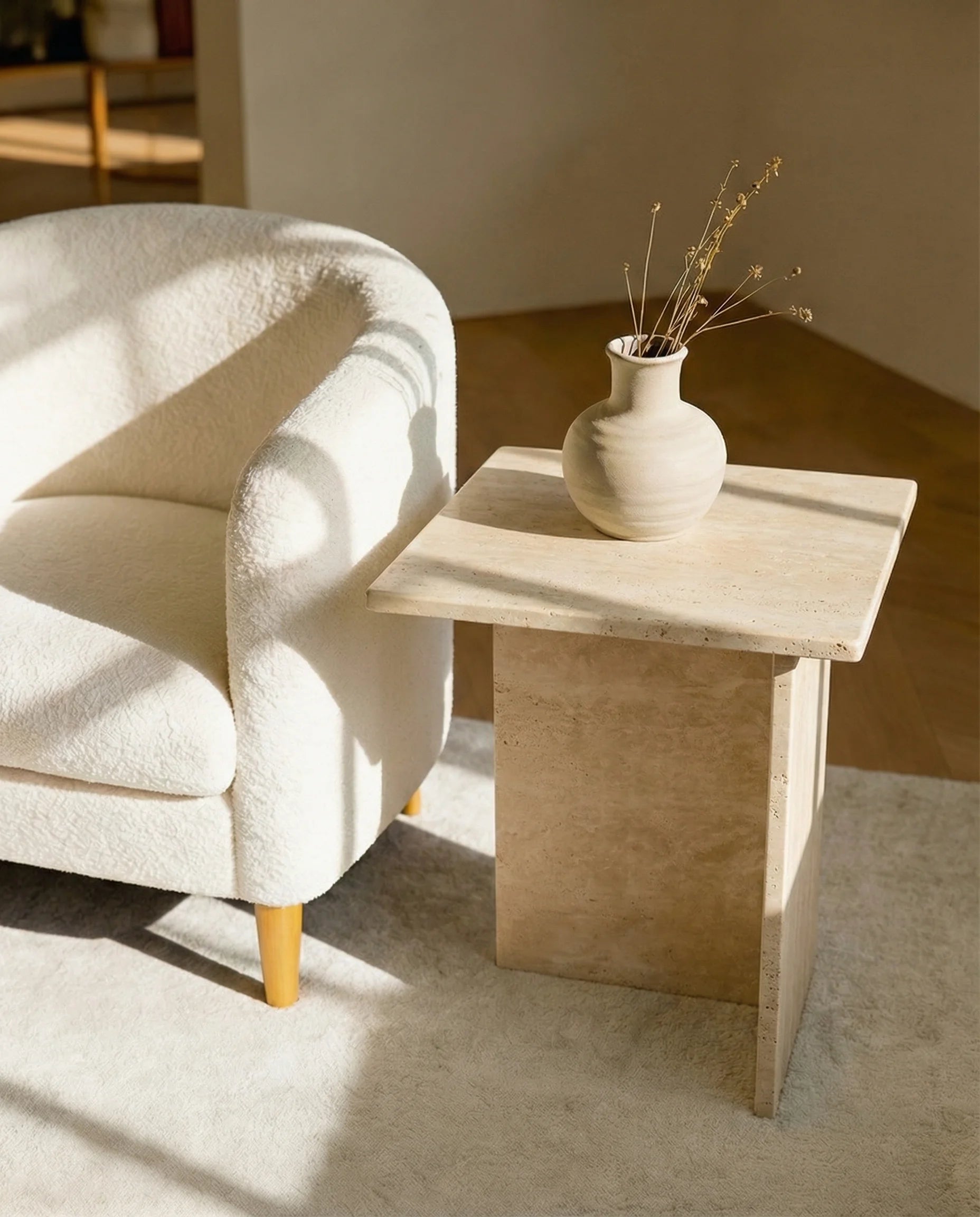 Norman Travertine Marble Side Table