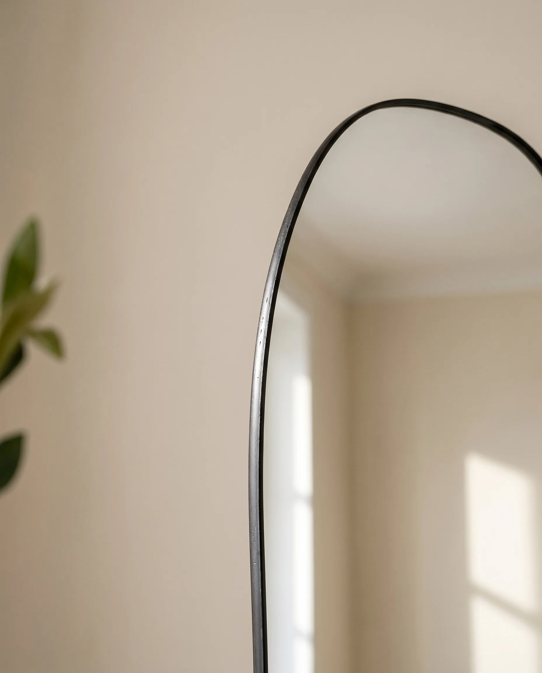 Olenna black LED irregular mirror with stand, full view