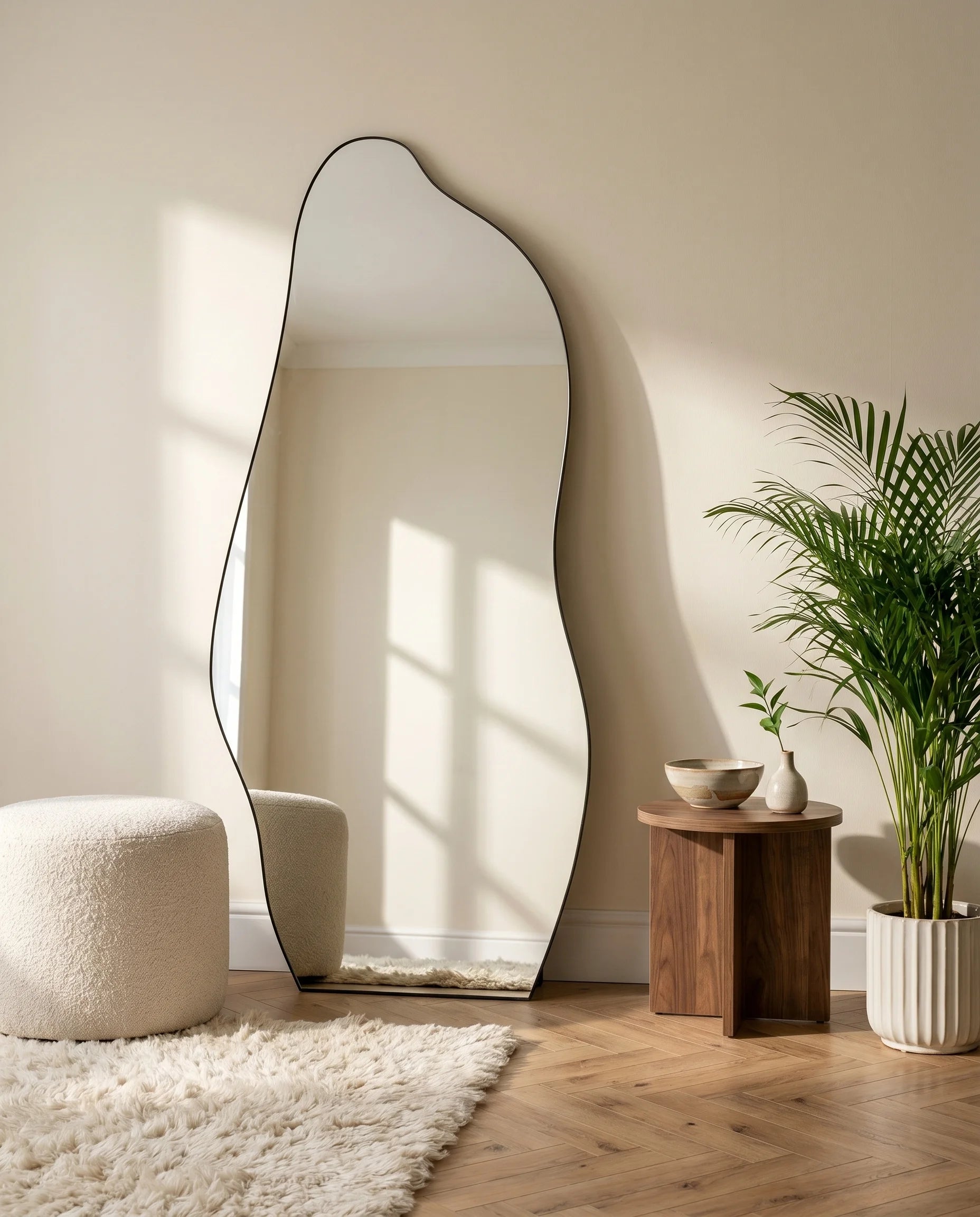 Olenna black LED irregular mirror, side view