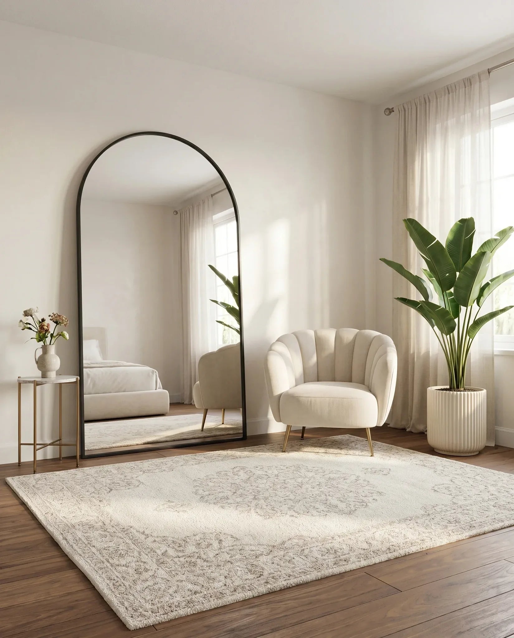 Raphael large arched black frame mirror, full view