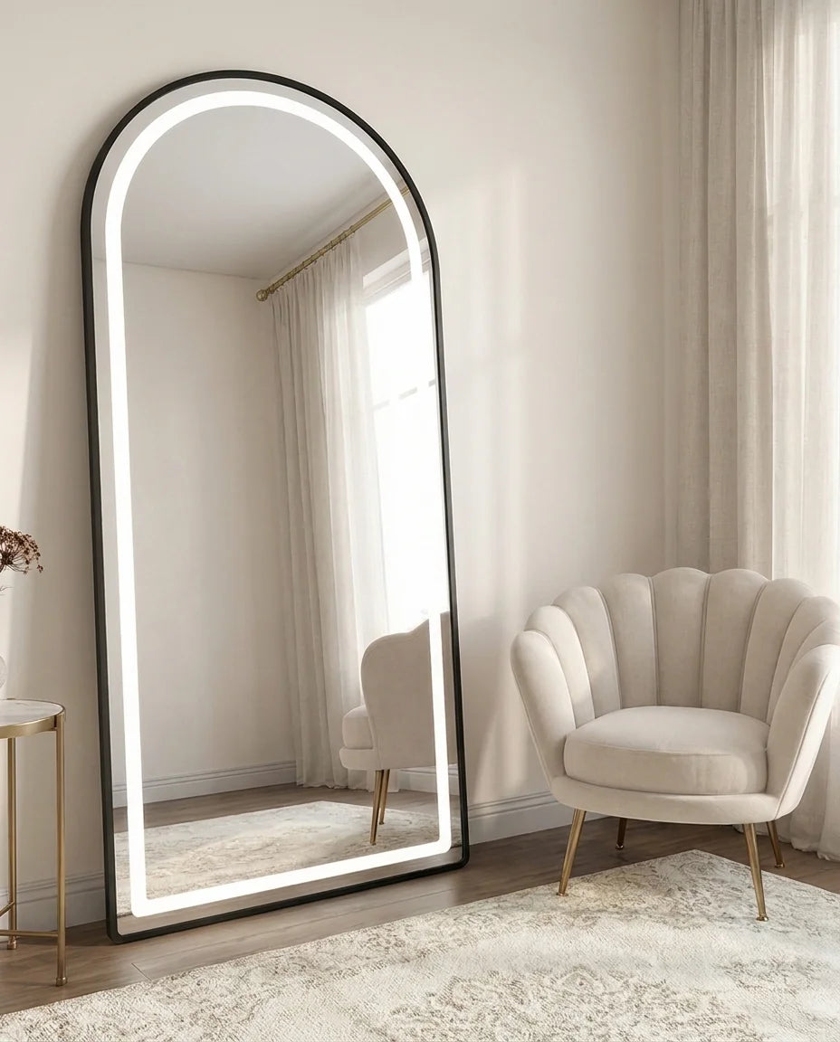 Raphael black LED arched wall mirror