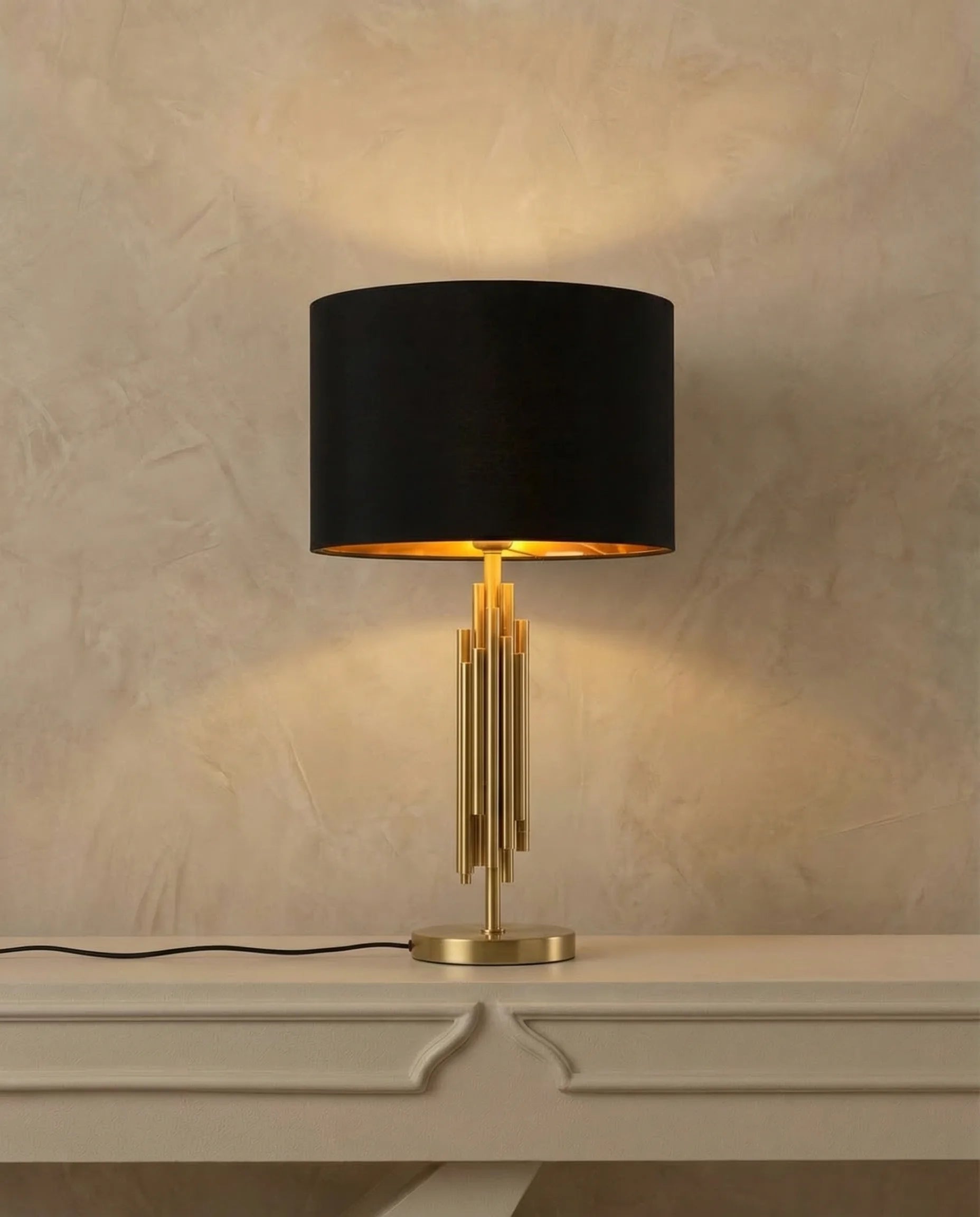 Regal Black Table Lamp with Designer Golden Stand