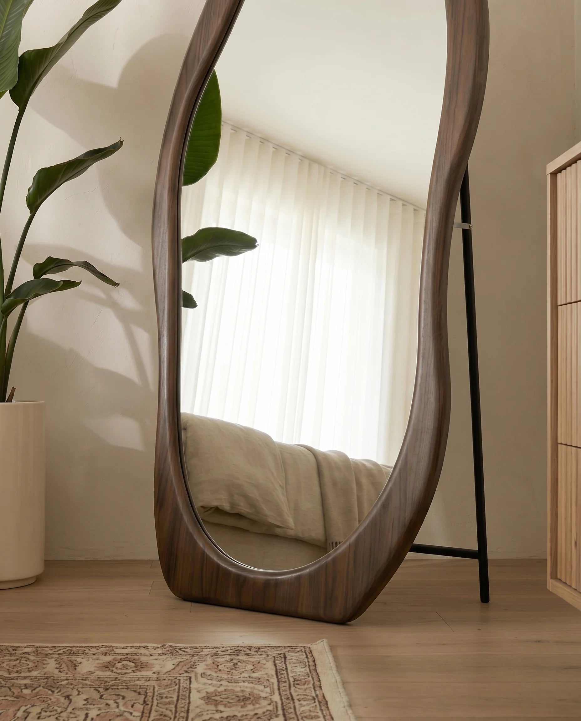 Reva Wavy Walnut Brown Hanging Mirror