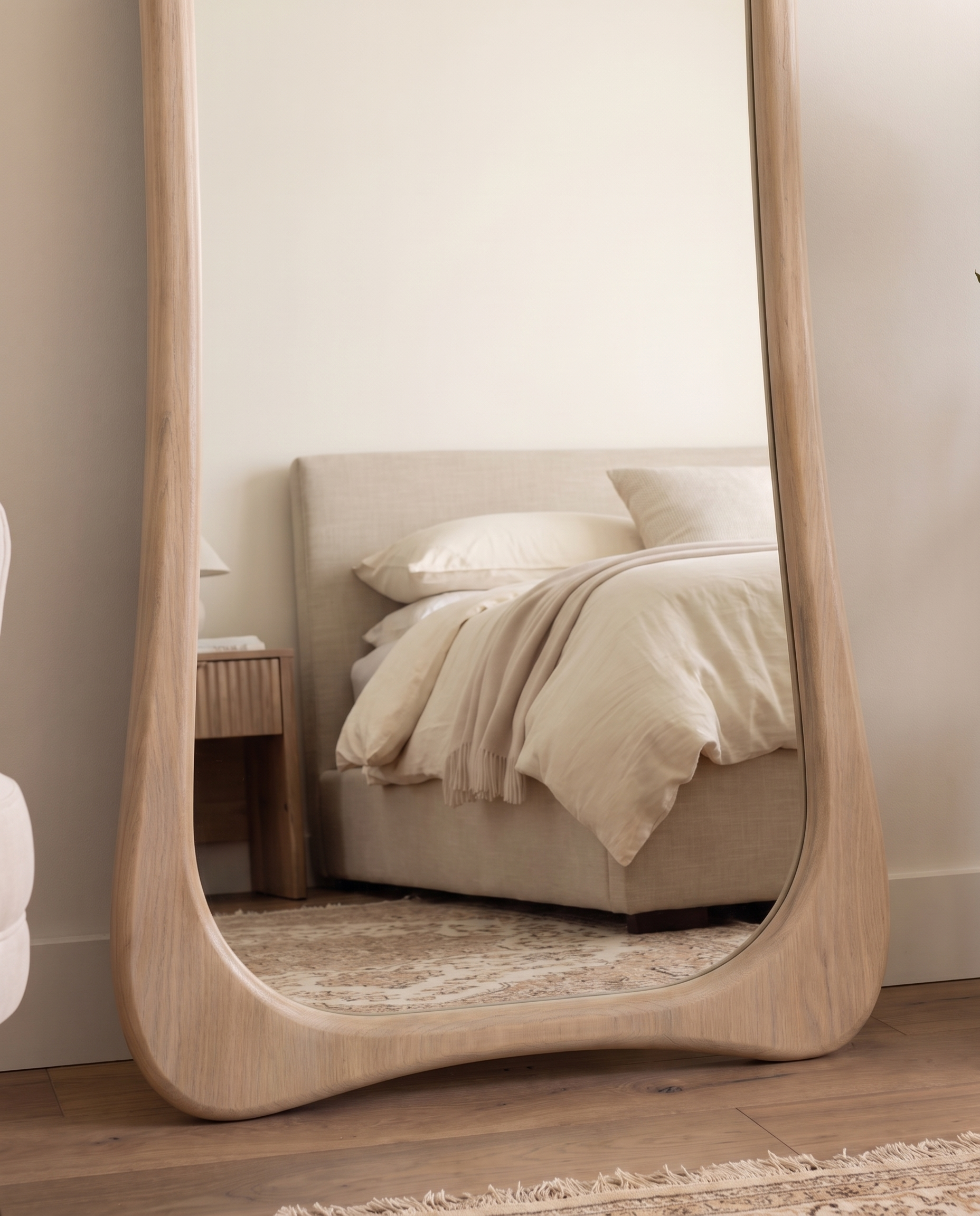 Sahara Beige Wood Irregular Floor Mirror