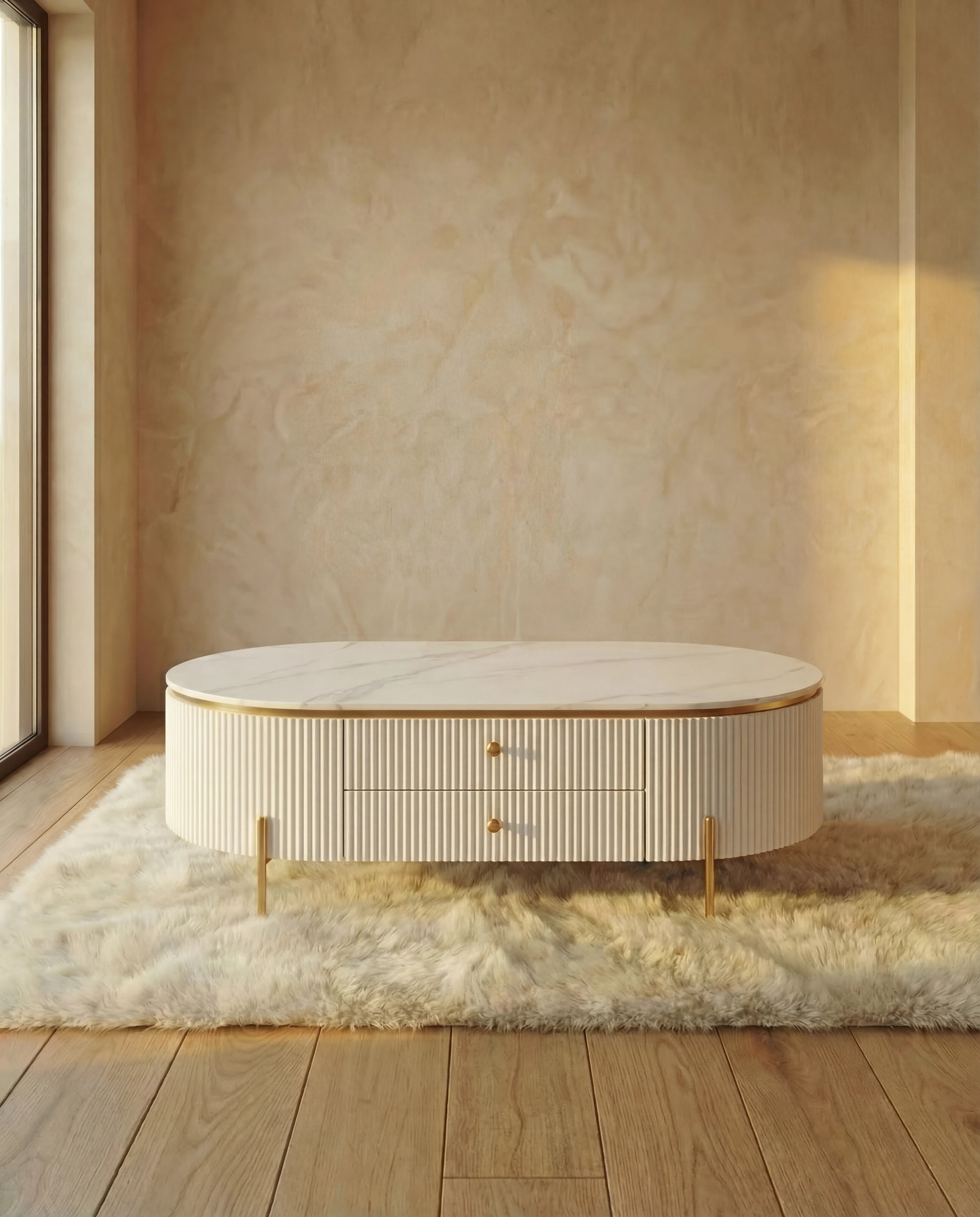 Serenity White Oval Coffee Table with Drawers