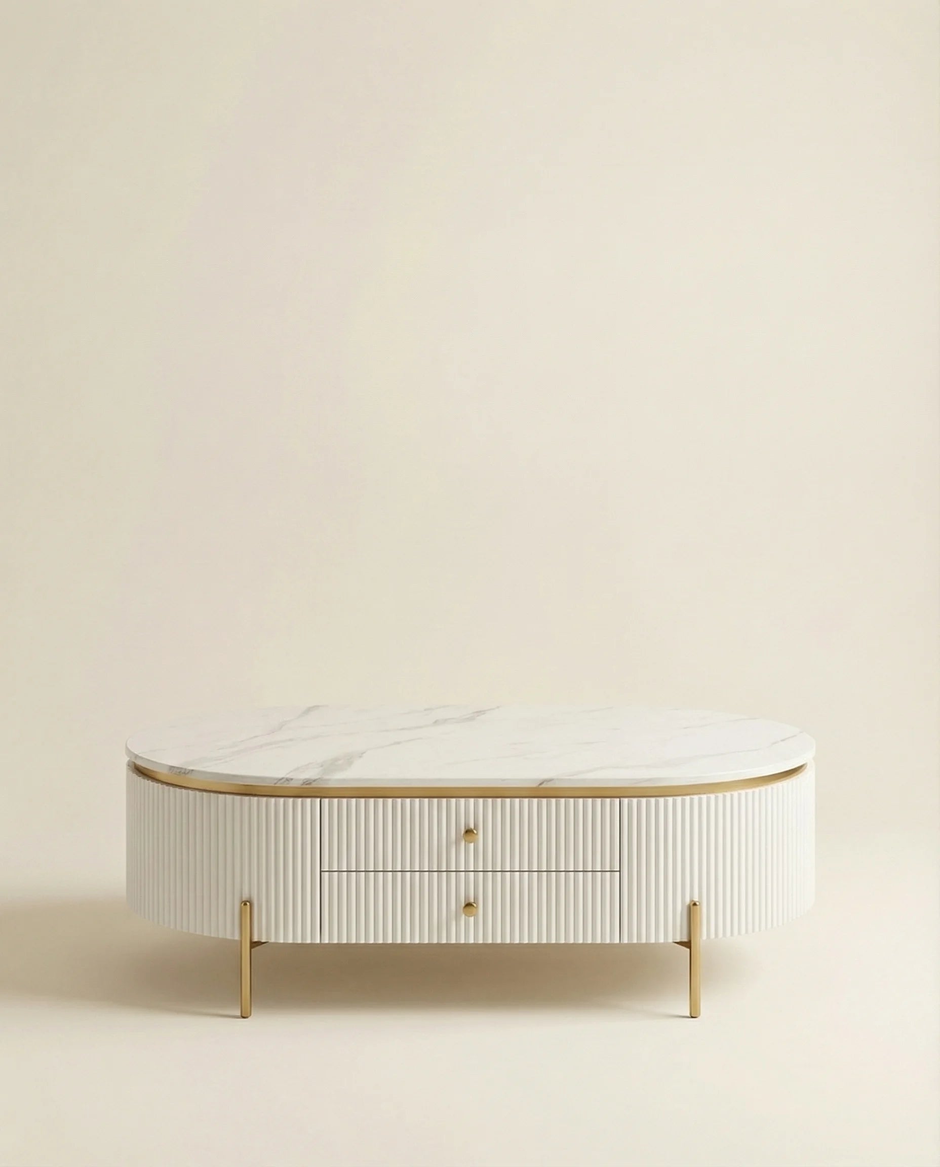 Serenity White Oval Coffee Table with Drawers