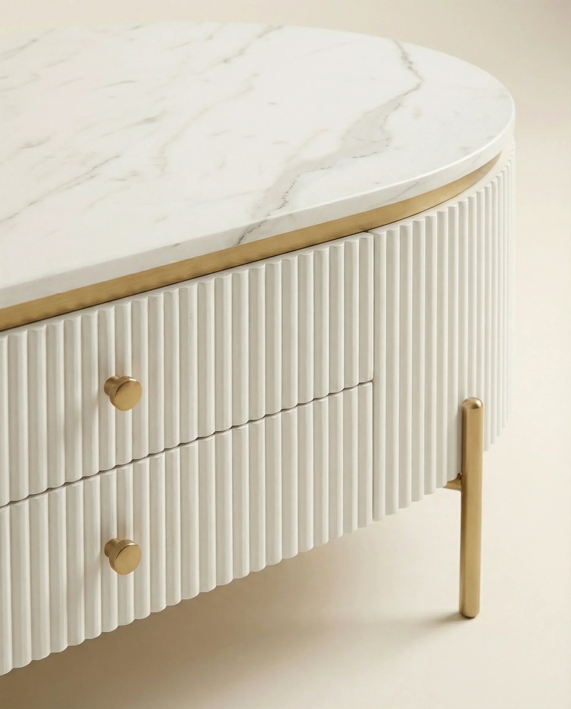 Serenity White Oval Coffee Table with Drawers