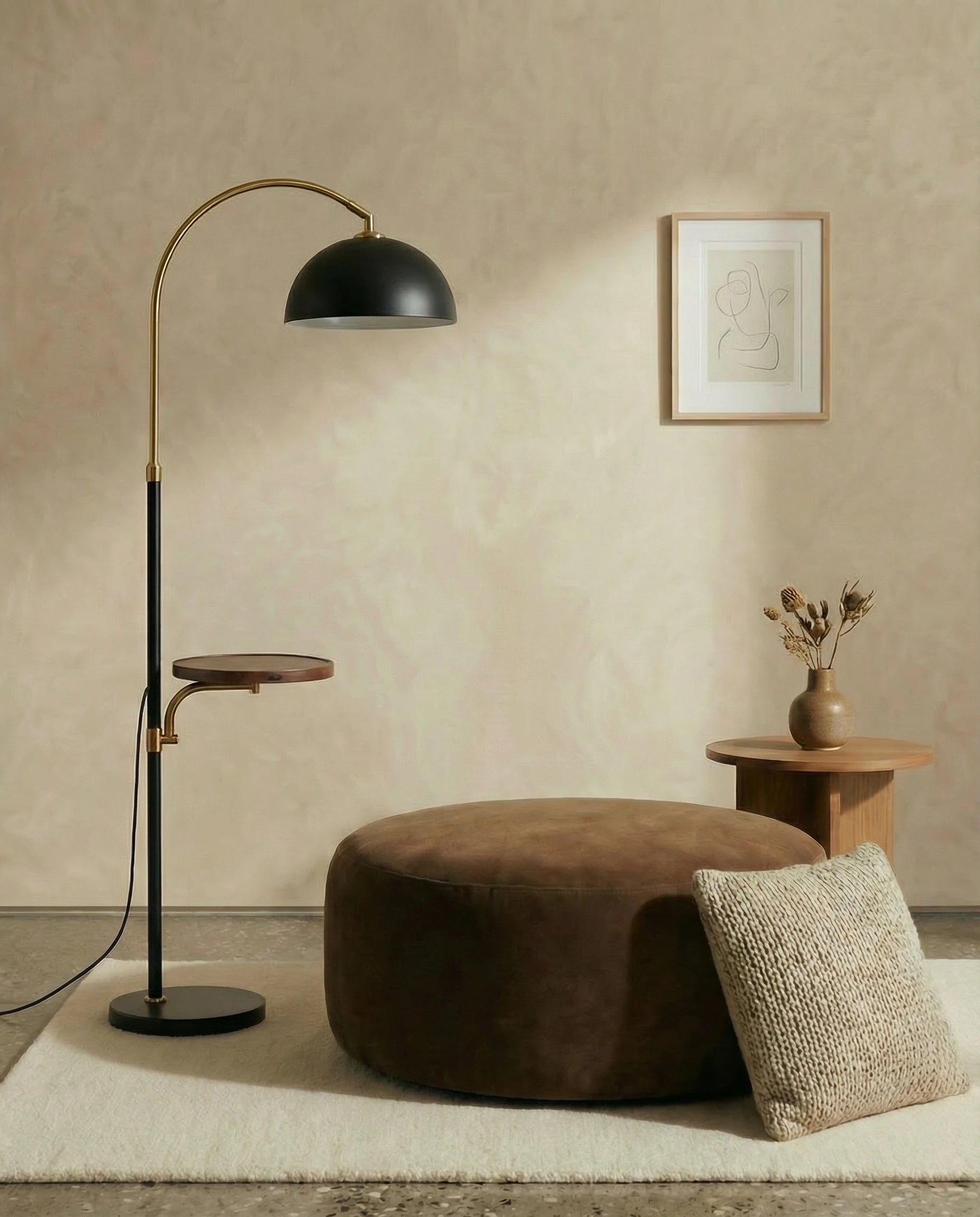 Silas Stylish Black & Copper Arched Shelf Floor Lamp