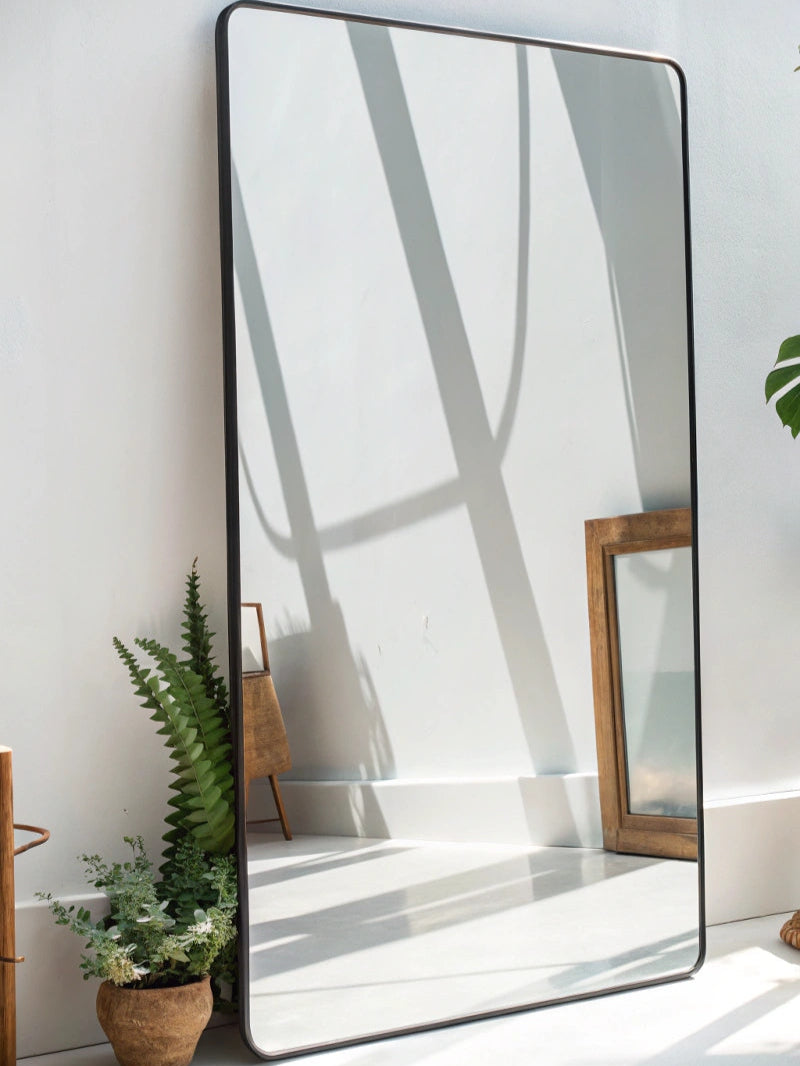 Slate Rectangular Mirror with Black Frame and Rounded Corners