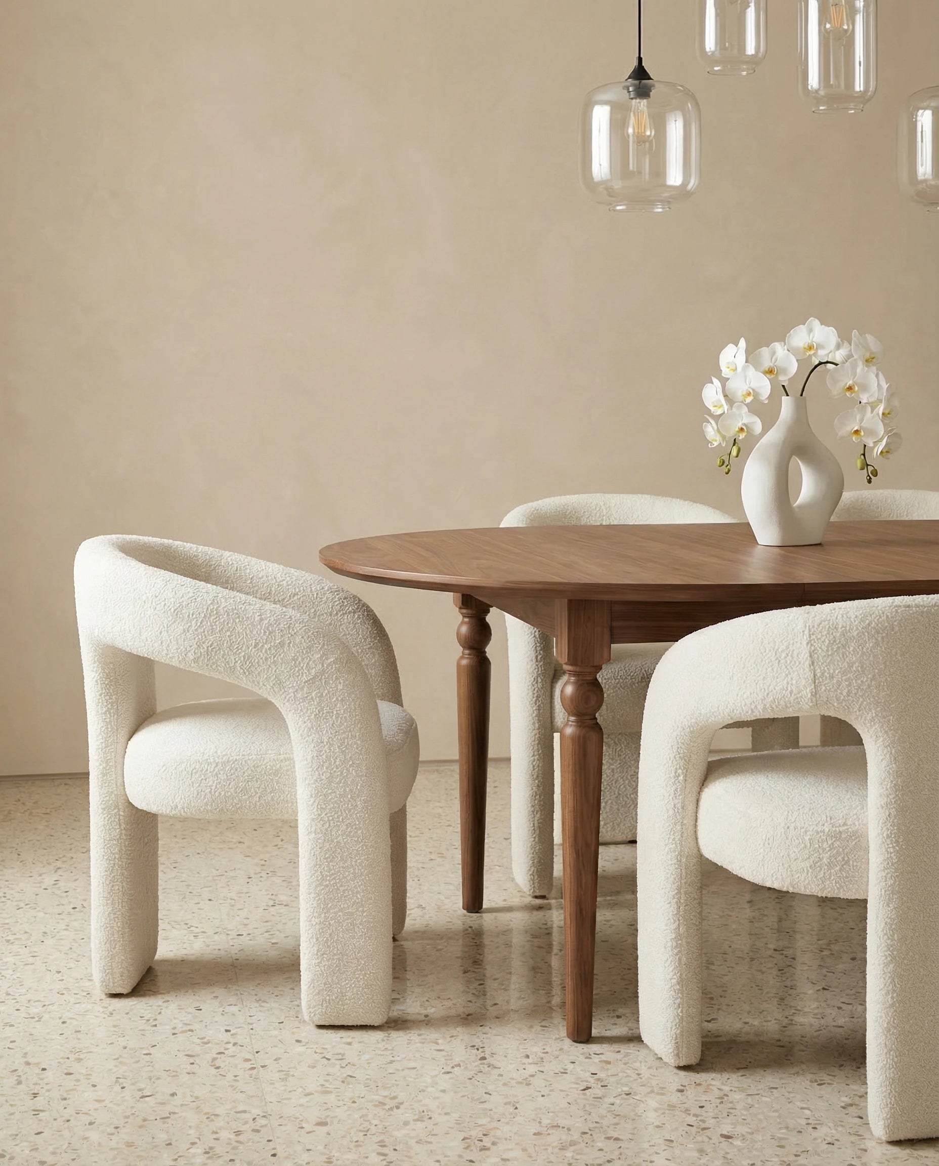 Sofia White Boucle Dining Chair with Arms