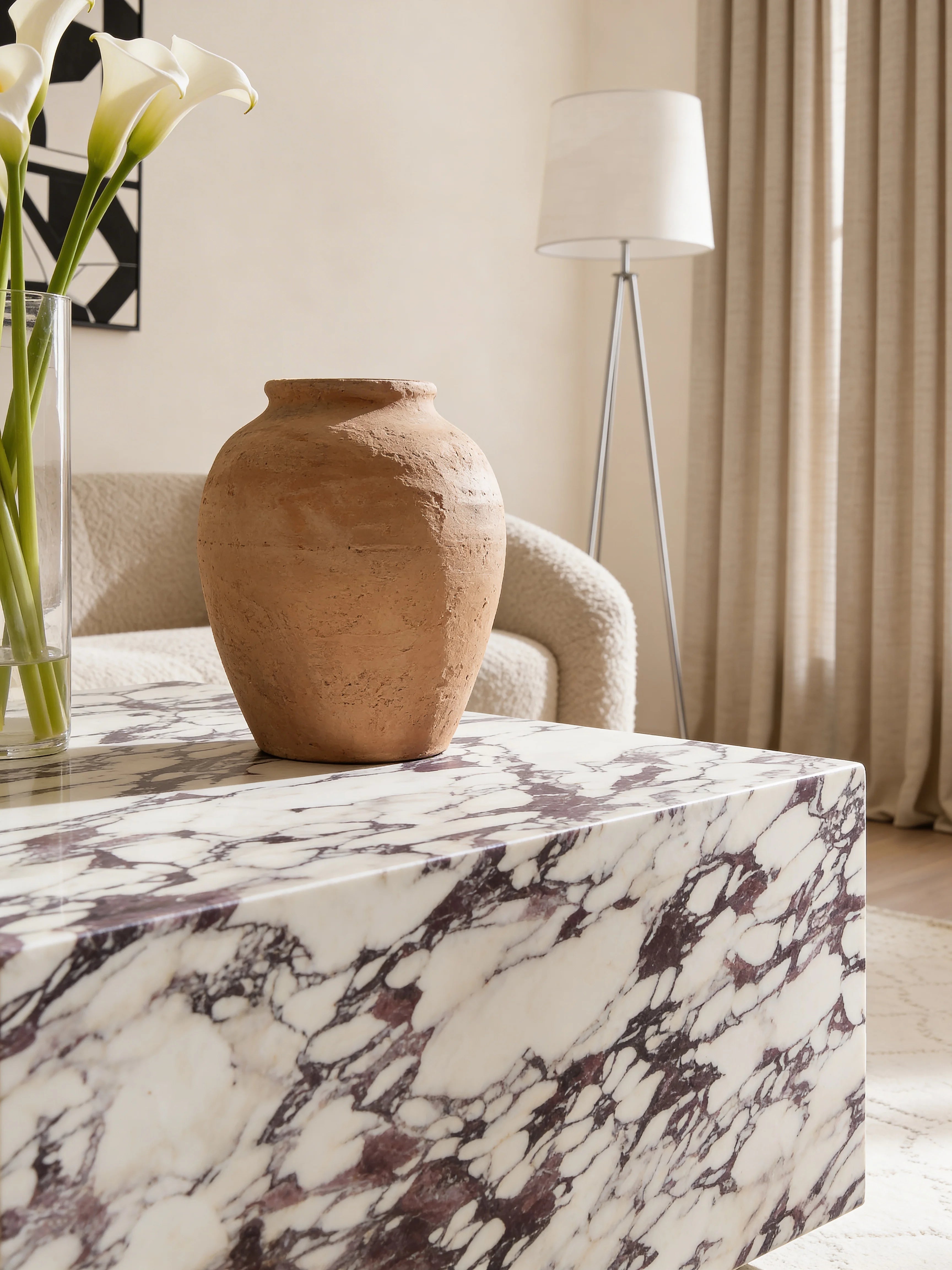 Square Calacatta Viola Marble Floating Coffee Table