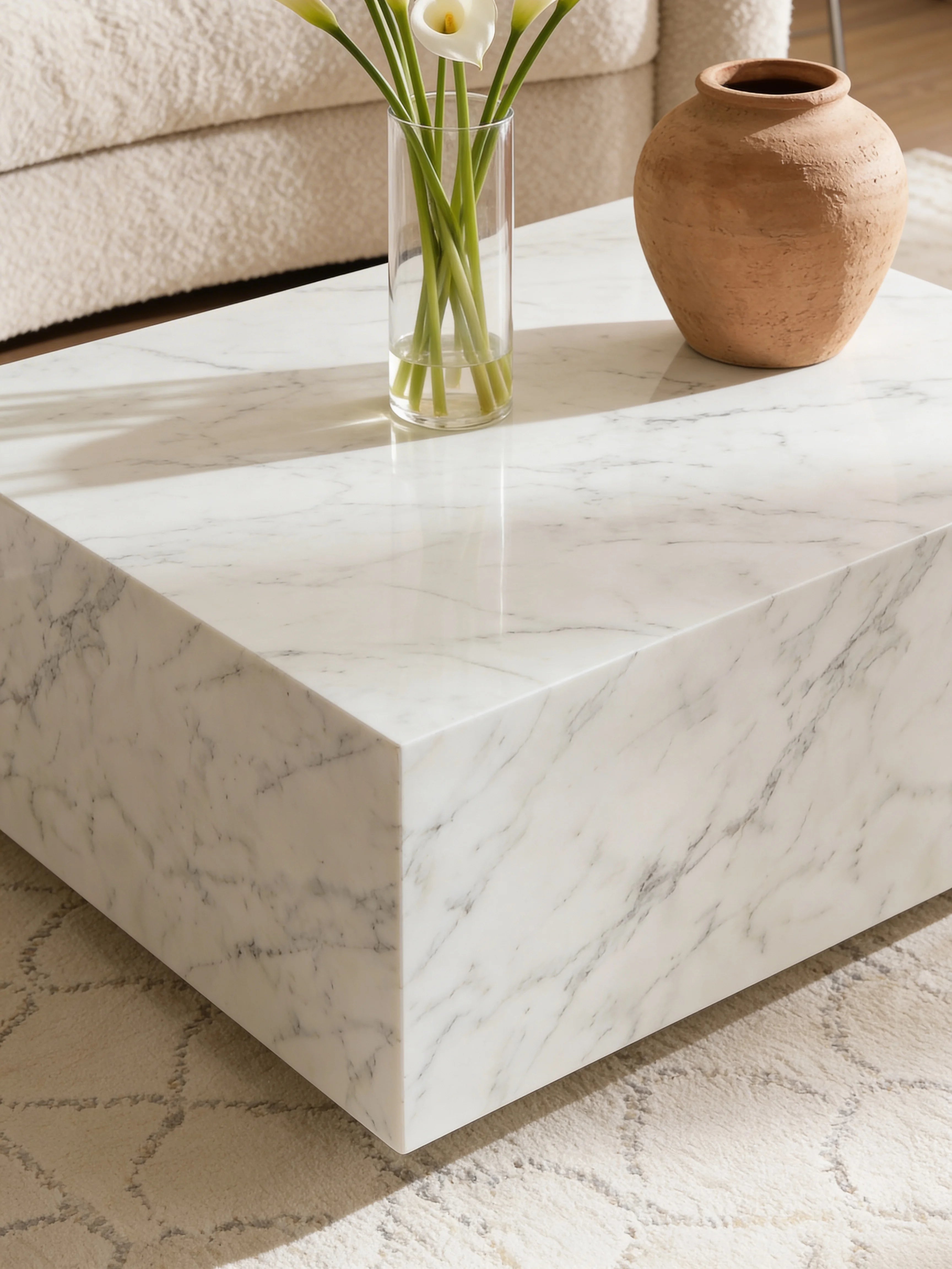 Square Carrara Marble Floating Coffee Table