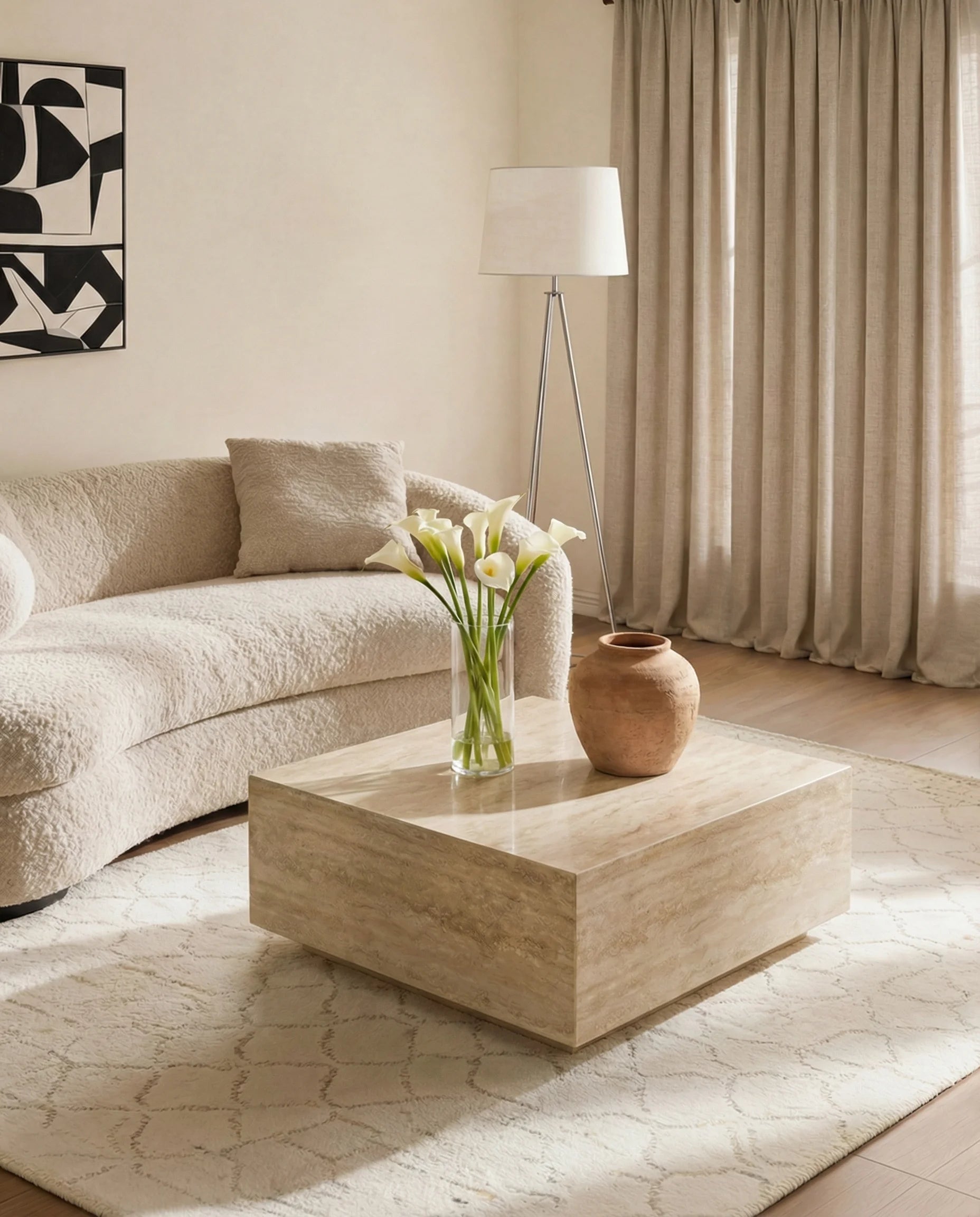 Square Travertine Floating Coffee Table