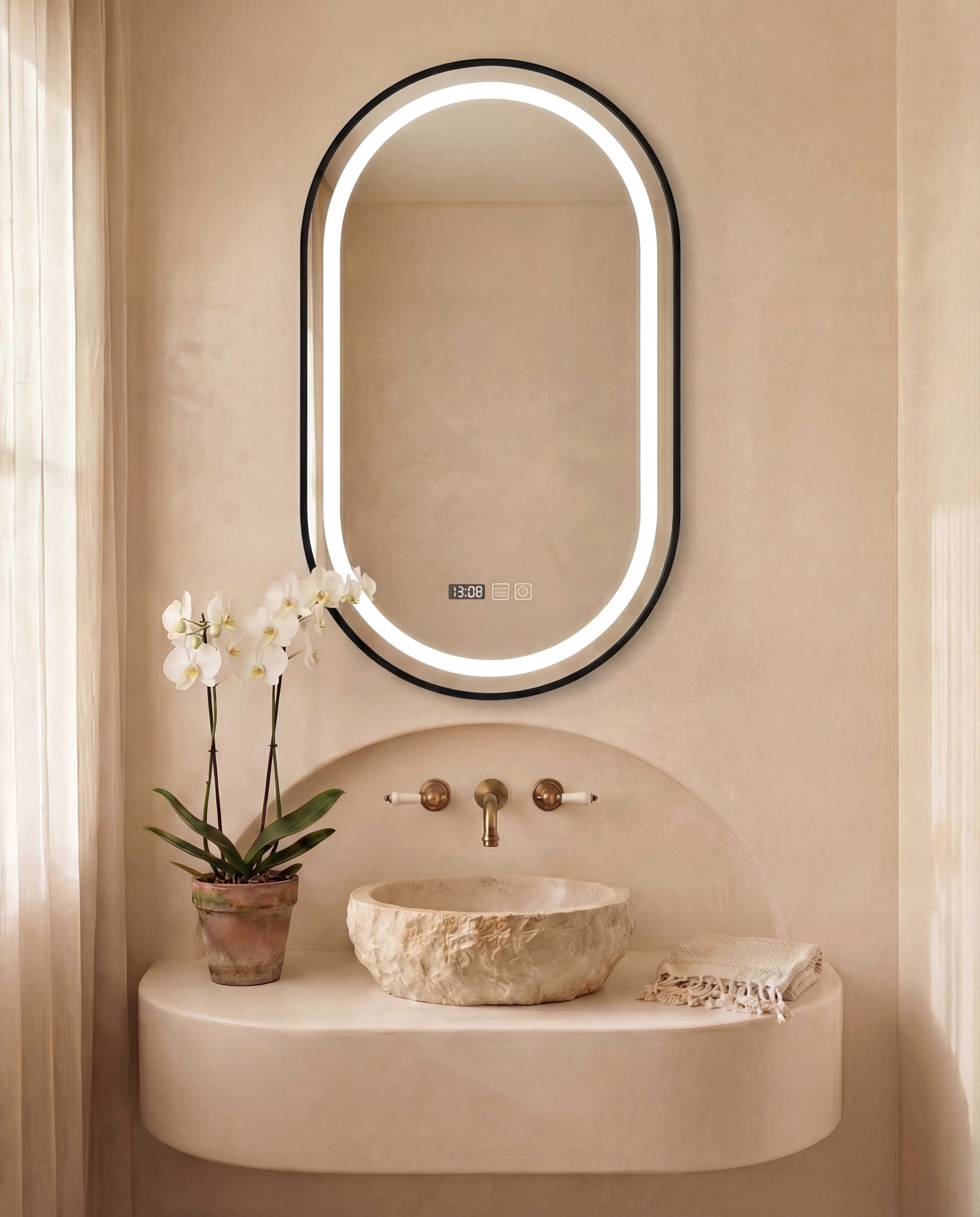 Swanah LED Black Framed Oval Mirror for Vanity Walls
