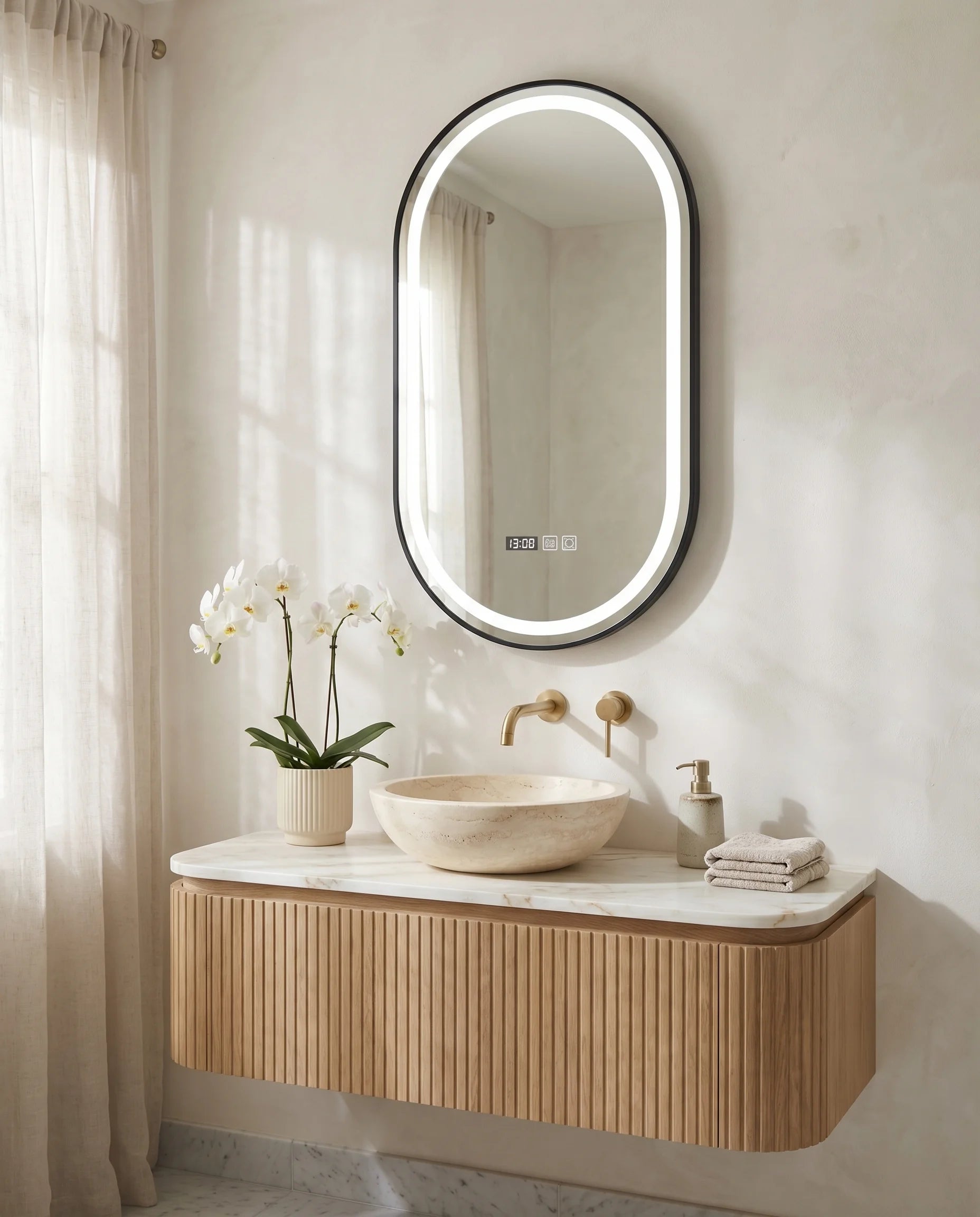 Swanah LED Black Framed Oval Mirror for Vanity Walls