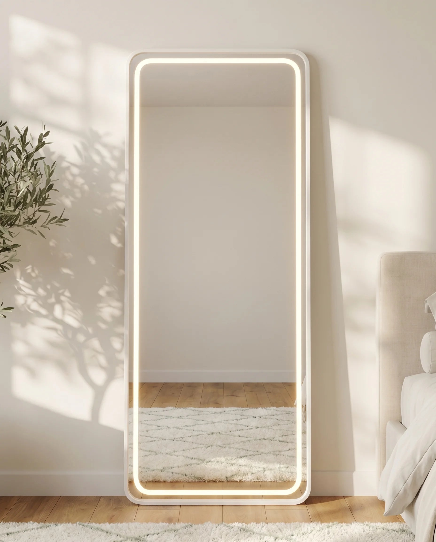 Syra LED Silver Frame Rectangular Mirror Rounded Corners