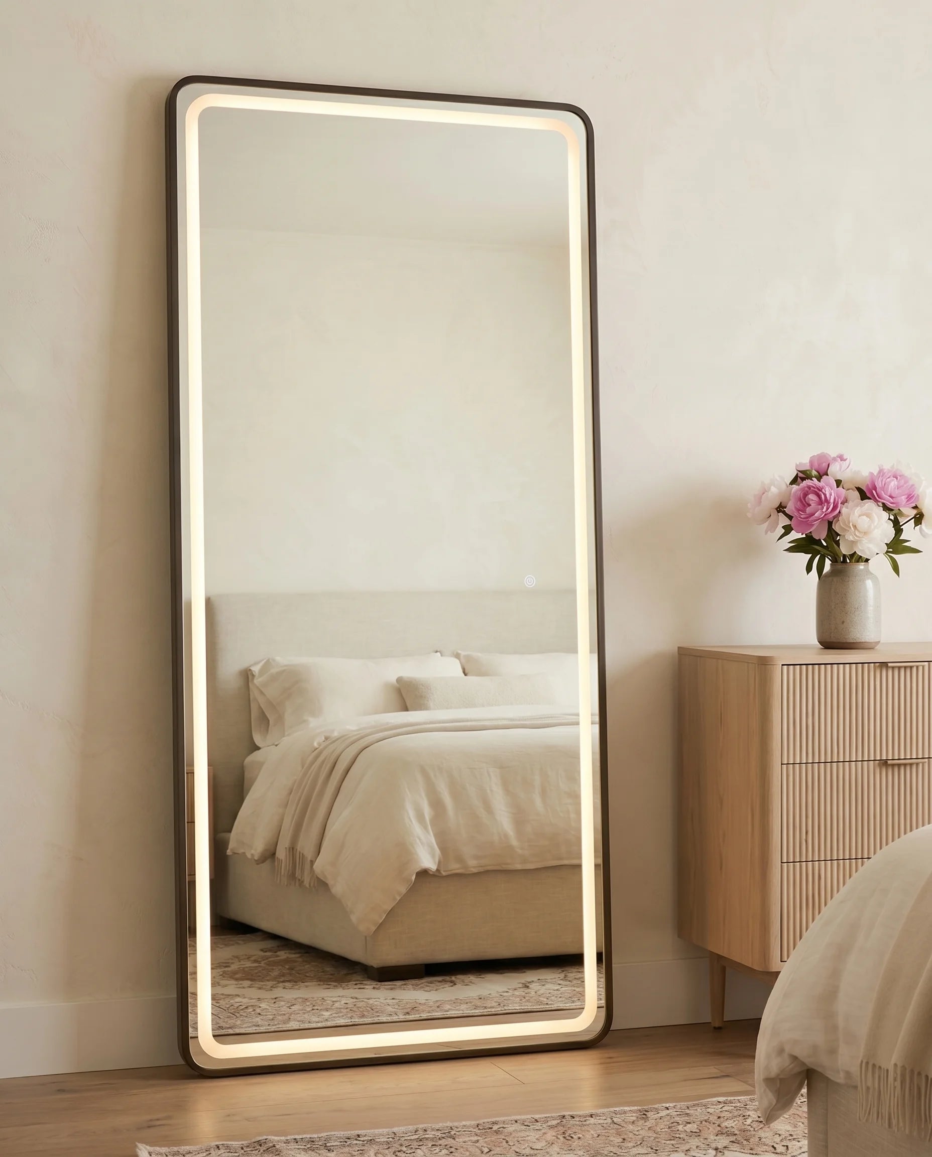 Taylor Slim Black Framed Rectangular Mirror with LED