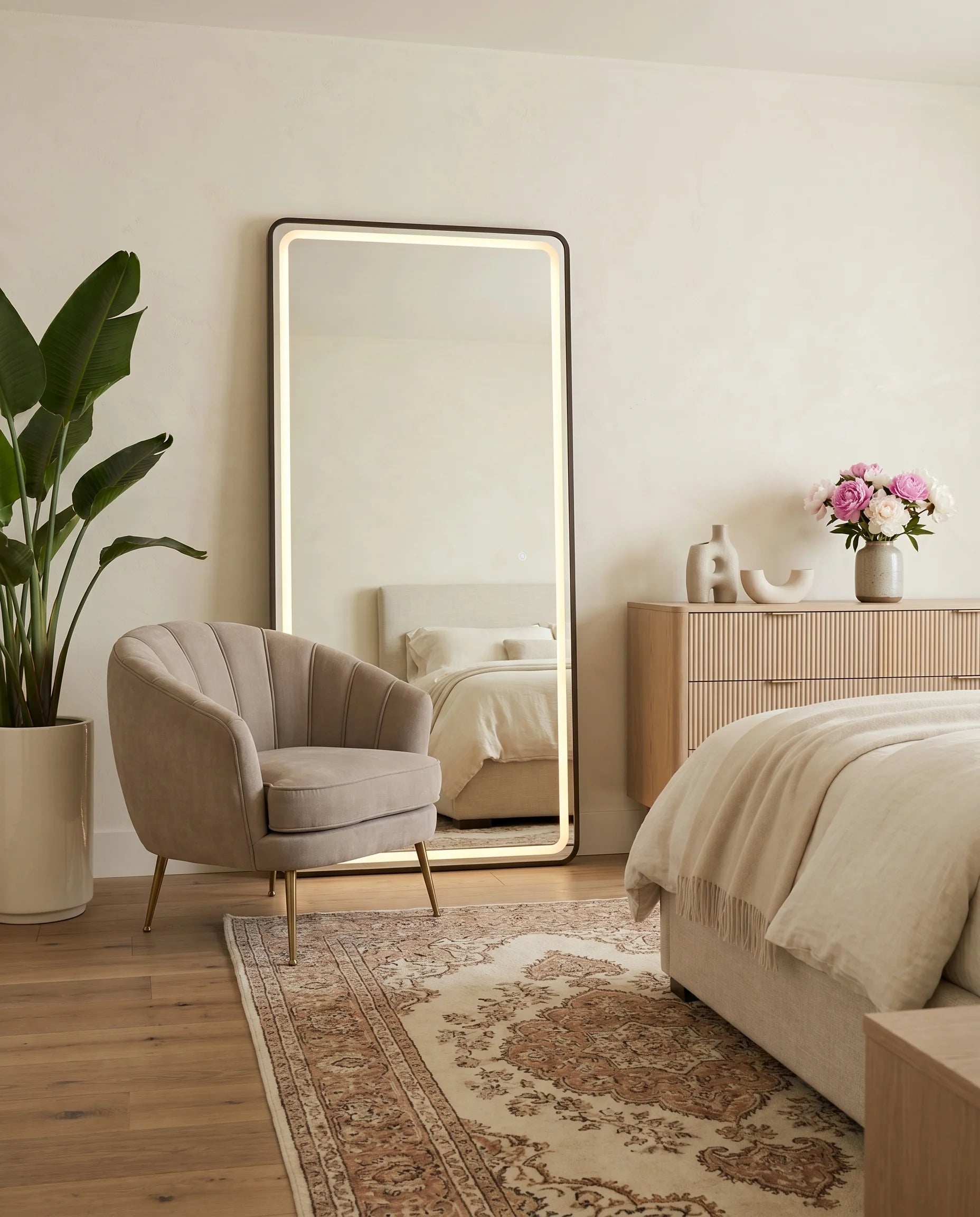 Taylor Slim Black Framed Rectangular Mirror with LED