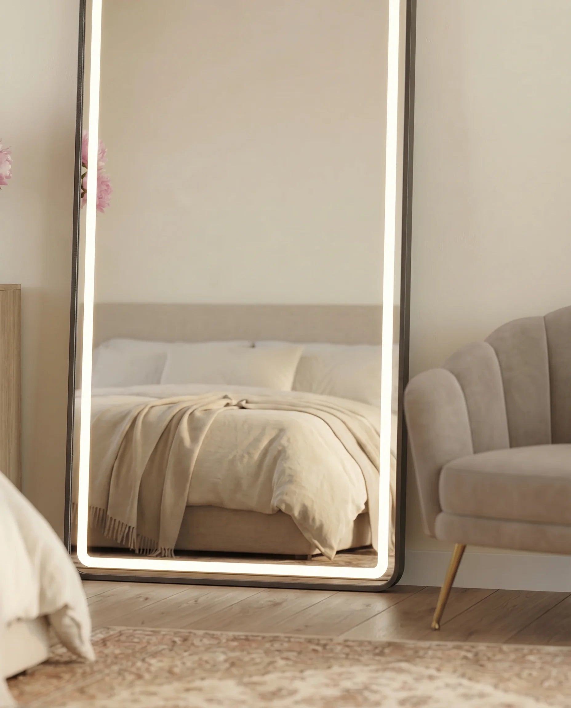 Taylor Slim Black Framed Rectangular Mirror with LED